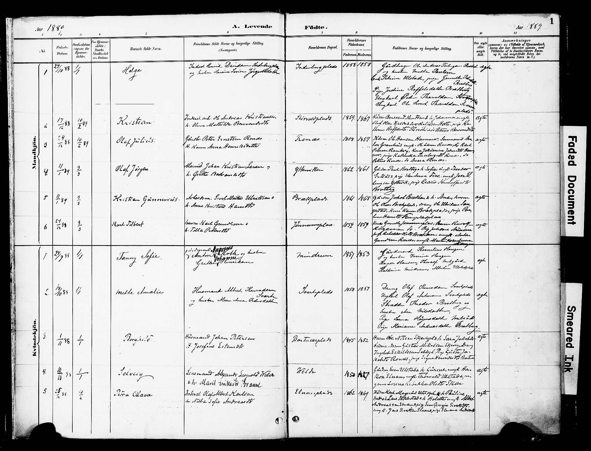 Ministerialprotokoller, klokkerbøker og fødselsregistre - Nord-Trøndelag, AV/SAT-A-1458/741/L0396: Ministerialbok nr. 741A10, 1889-1901, s. 1