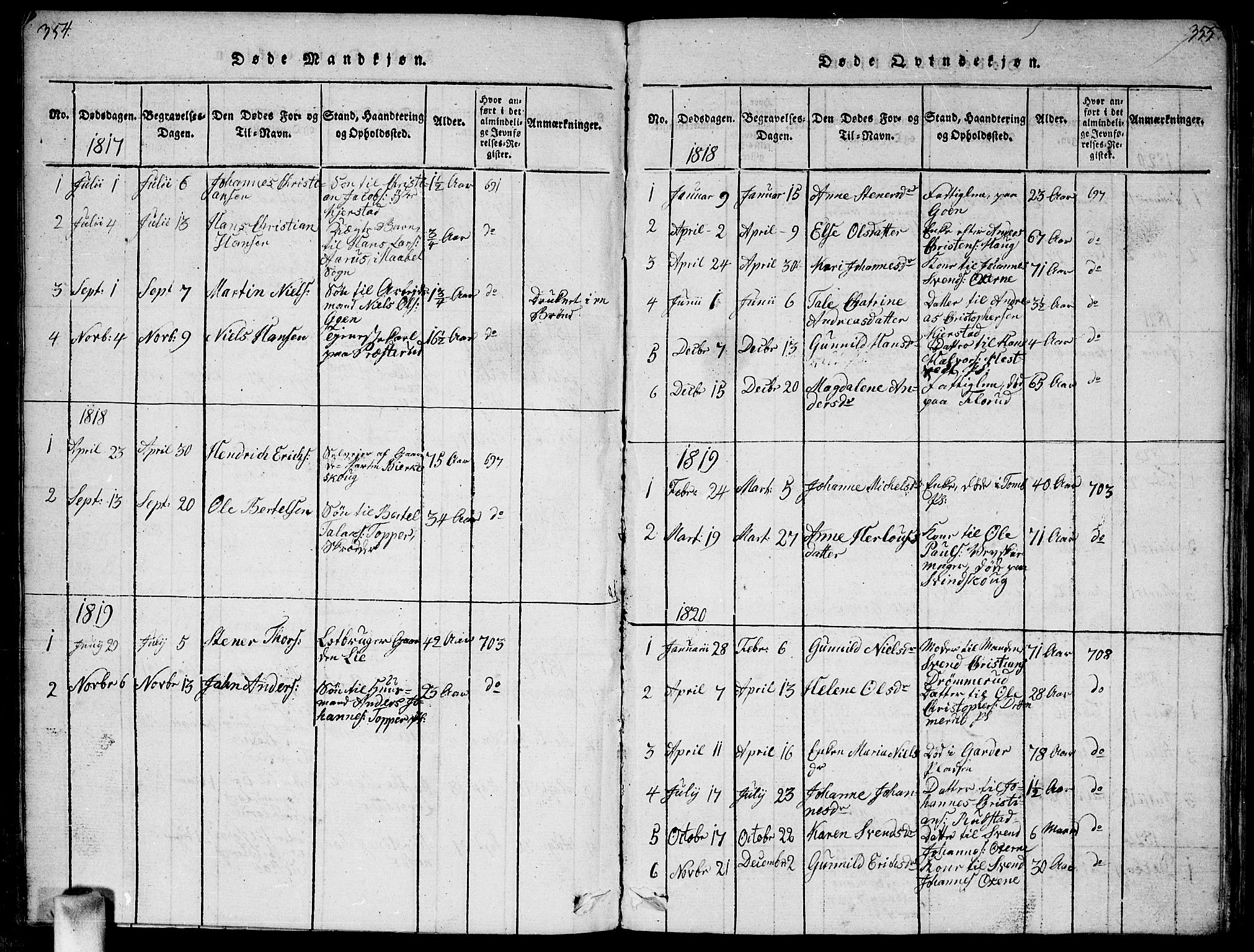 Vestby prestekontor Kirkebøker, AV/SAO-A-10893/F/Fa/L0005: Ministerialbok nr. I 5, 1814-1827, s. 354-355