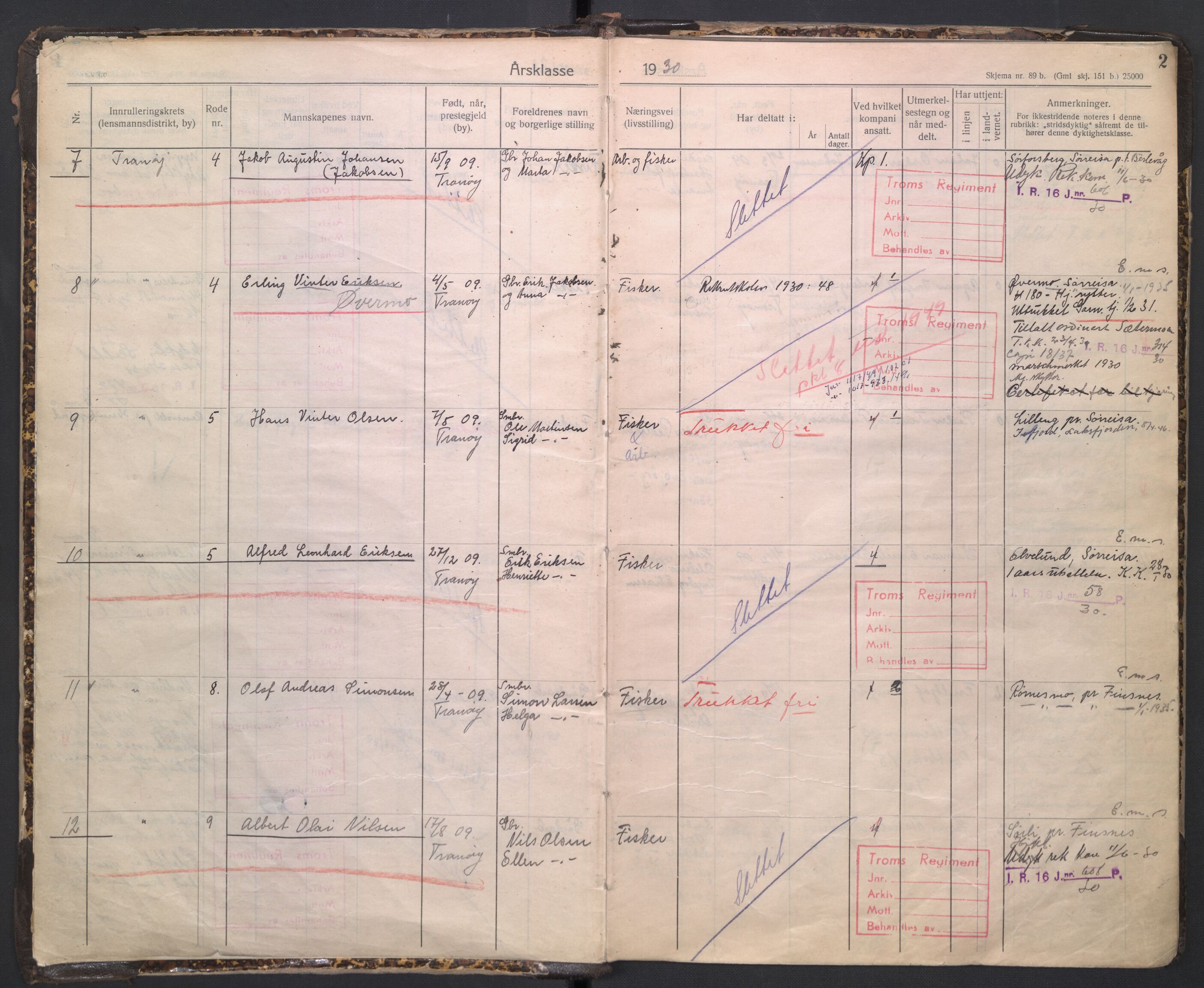 Forsvaret, Troms infanteriregiment nr. 16, AV/RA-RAFA-3146/P/Pa/L0005/0003: Ruller / Rulle for regimentets stridende menige mannskaper, årsklasse 1930, 1930, s. 2