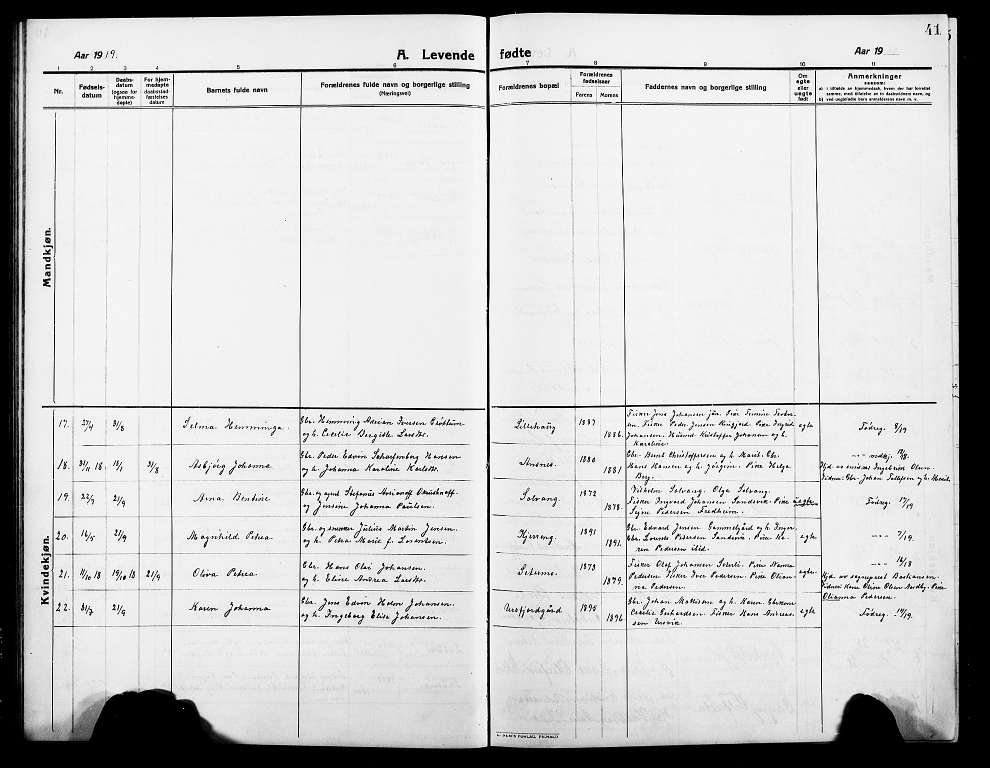 Balsfjord sokneprestembete, SATØ/S-1303/G/Ga/L0004klokker: Klokkerbok nr. 4, 1910-1926, s. 41