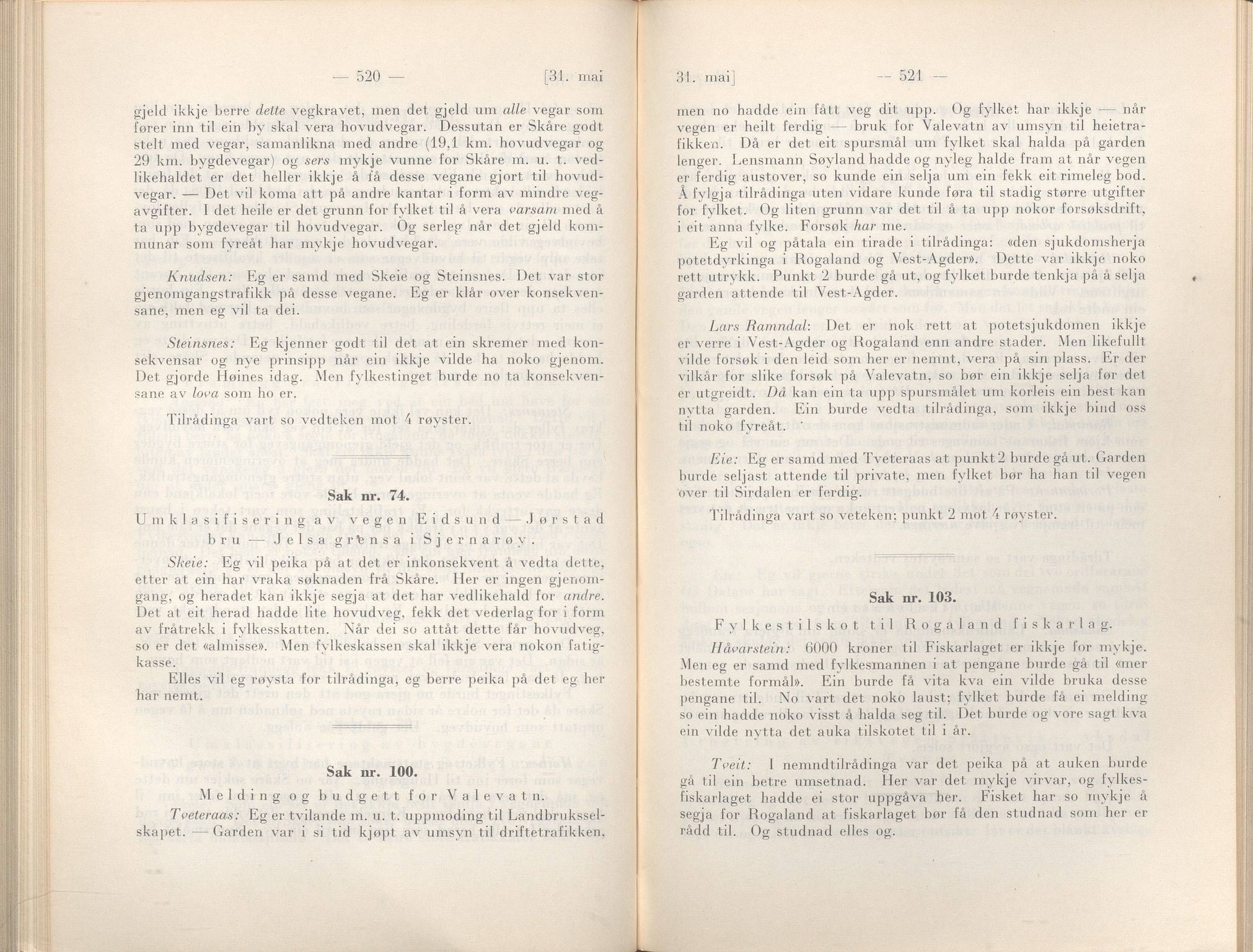 Rogaland fylkeskommune - Fylkesrådmannen , IKAR/A-900/A/Aa/Aaa/L0057: Møtebok , 1938, s. 520-521