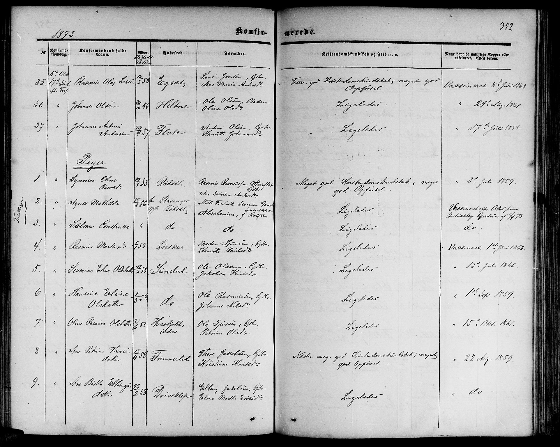 Ministerialprotokoller, klokkerbøker og fødselsregistre - Møre og Romsdal, AV/SAT-A-1454/511/L0157: Klokkerbok nr. 511C03, 1864-1884, s. 352