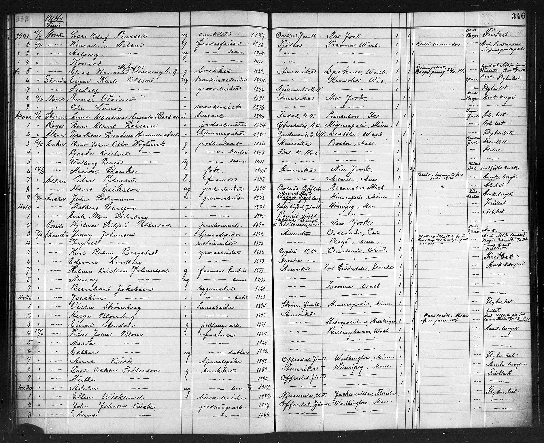 Trondheim politikammer, AV/SAT-A-1887/1/32/L0015: Emigrantprotokoll XIV, 1911-1916, s. 346