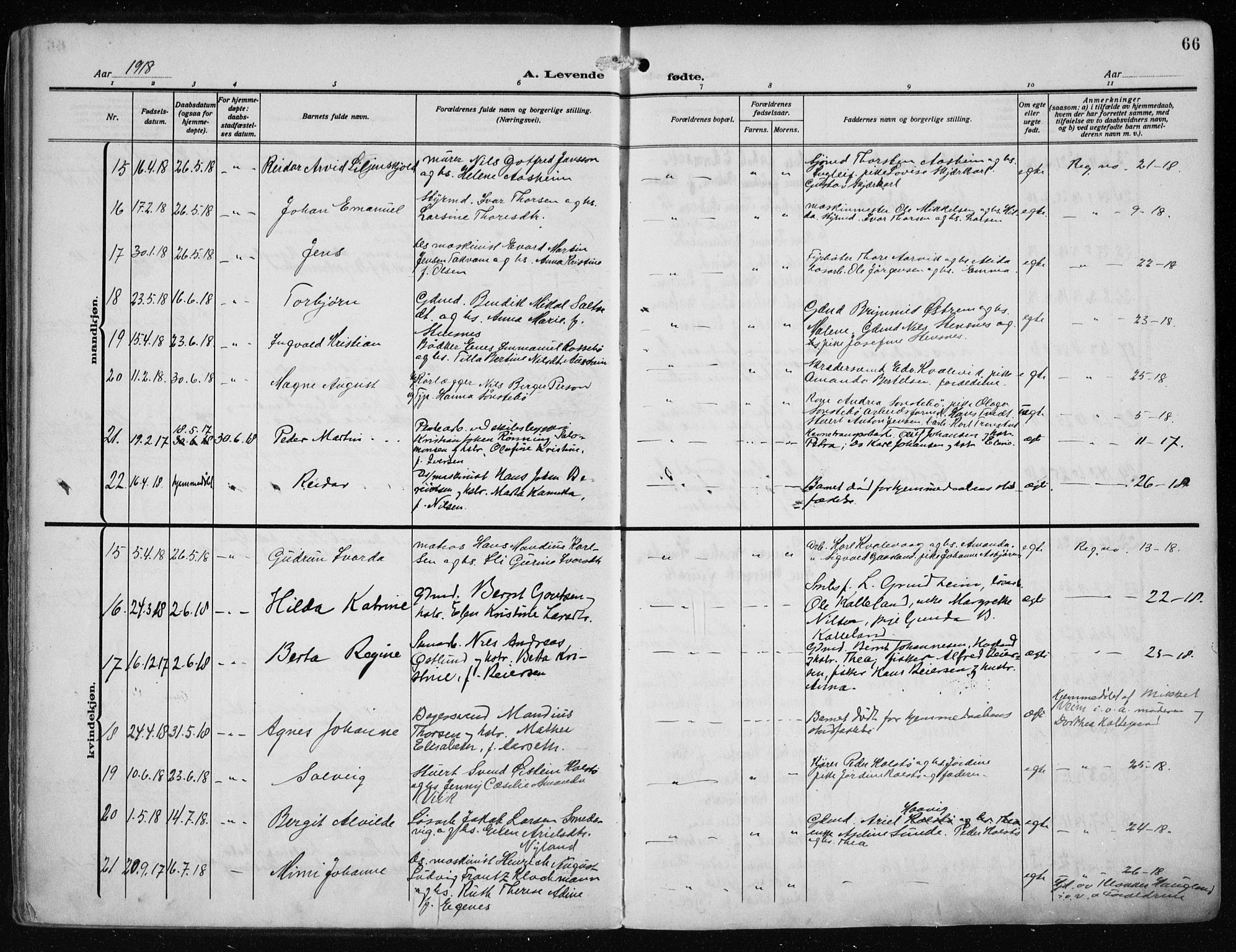Haugesund sokneprestkontor, AV/SAST-A -101863/H/Ha/Haa/L0010: Ministerialbok nr. A 10, 1909-1935, s. 66