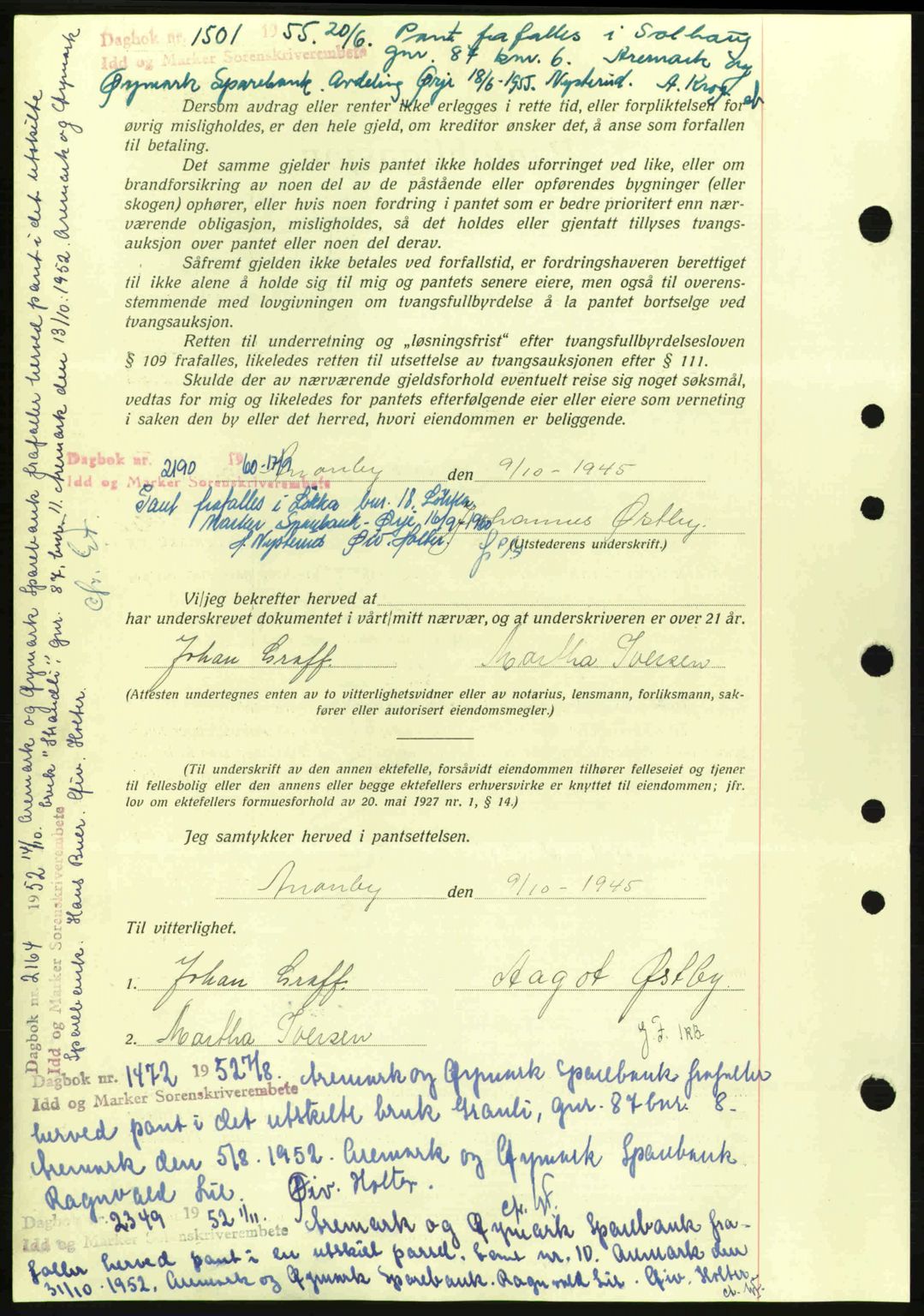 Idd og Marker sorenskriveri, AV/SAO-A-10283/G/Gb/Gbc/L0002: Pantebok nr. B4-9a, 1939-1945, Dagboknr: 750/1945