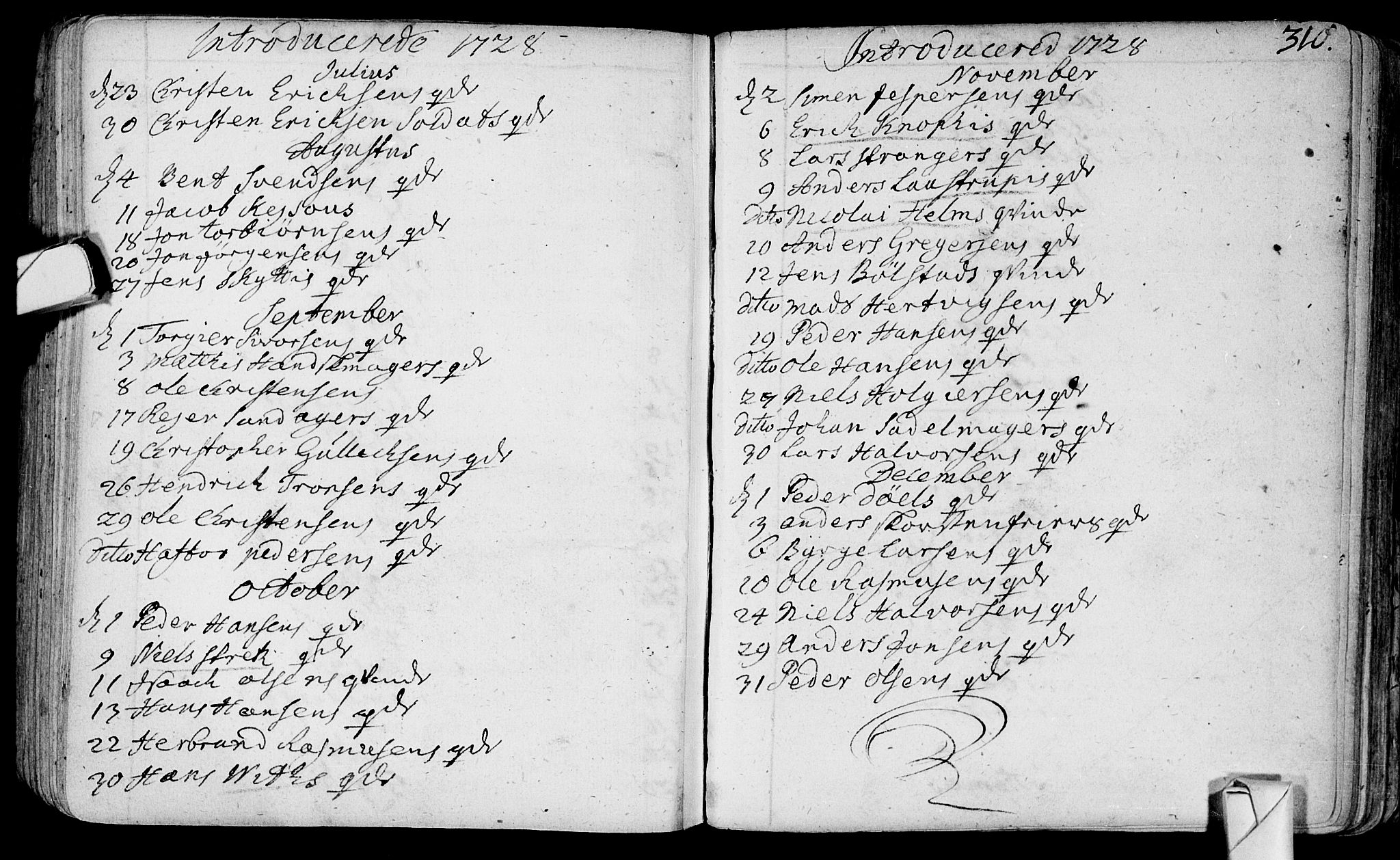 Bragernes kirkebøker, SAKO/A-6/F/Fa/L0003: Ministerialbok nr. I 3, 1706-1734, s. 310