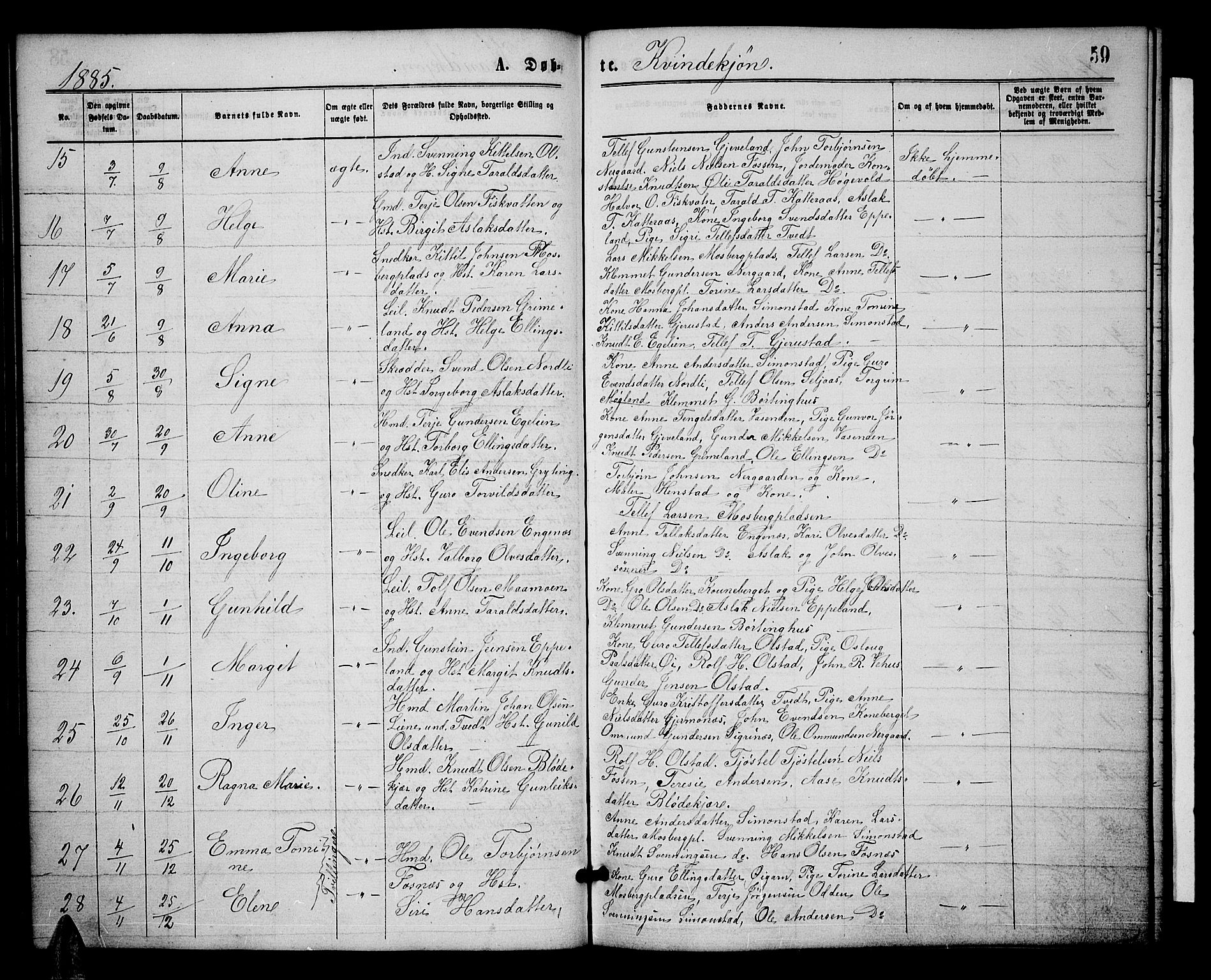 Åmli sokneprestkontor, AV/SAK-1111-0050/F/Fb/Fbc/L0003: Klokkerbok nr. B 3, 1868-1888, s. 59