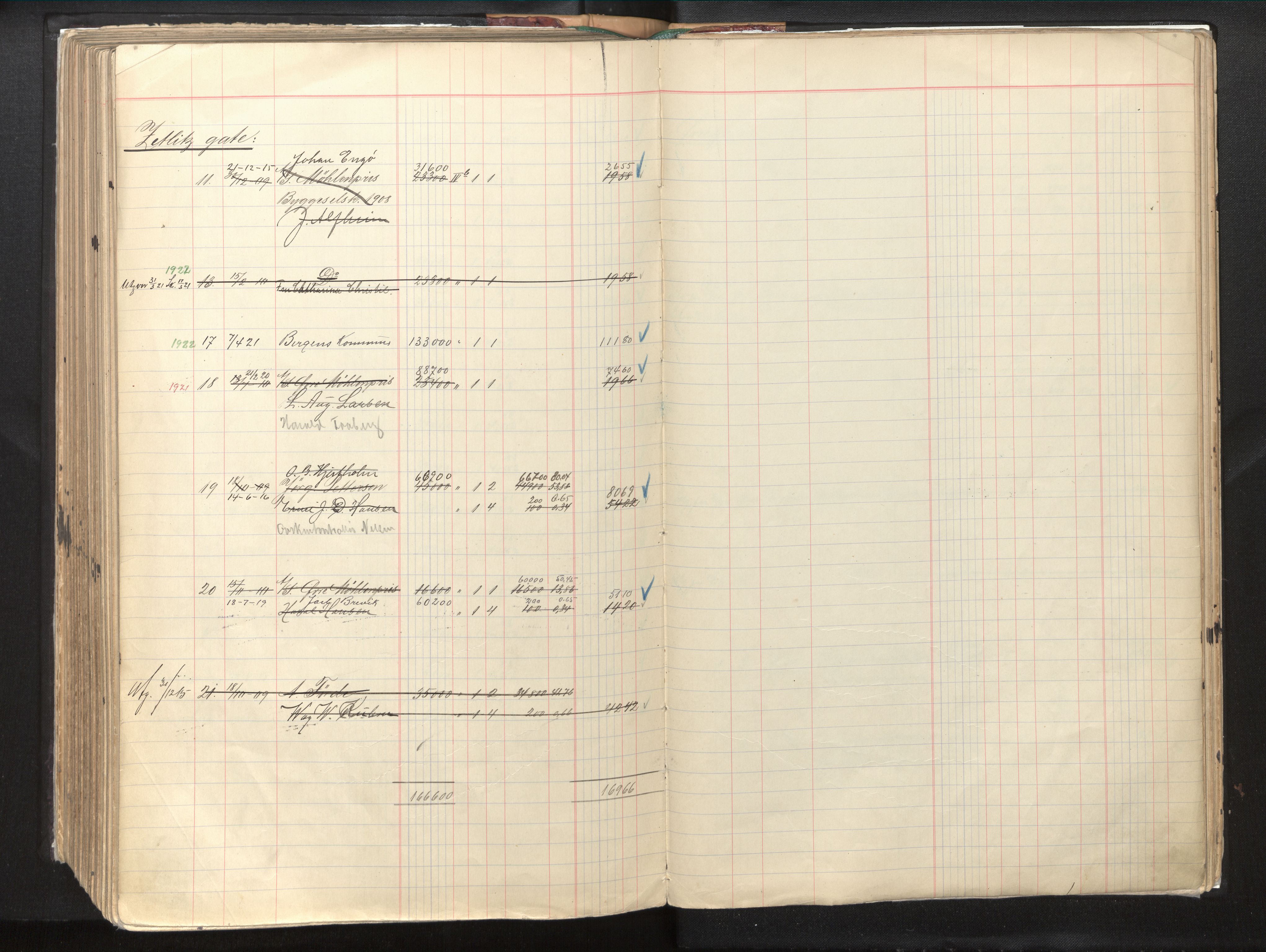 Byfogd og Byskriver i Bergen, SAB/A-3401/11/11Db/L0003: Register til branntakstprotokoll og branntakstkontingent, 1921