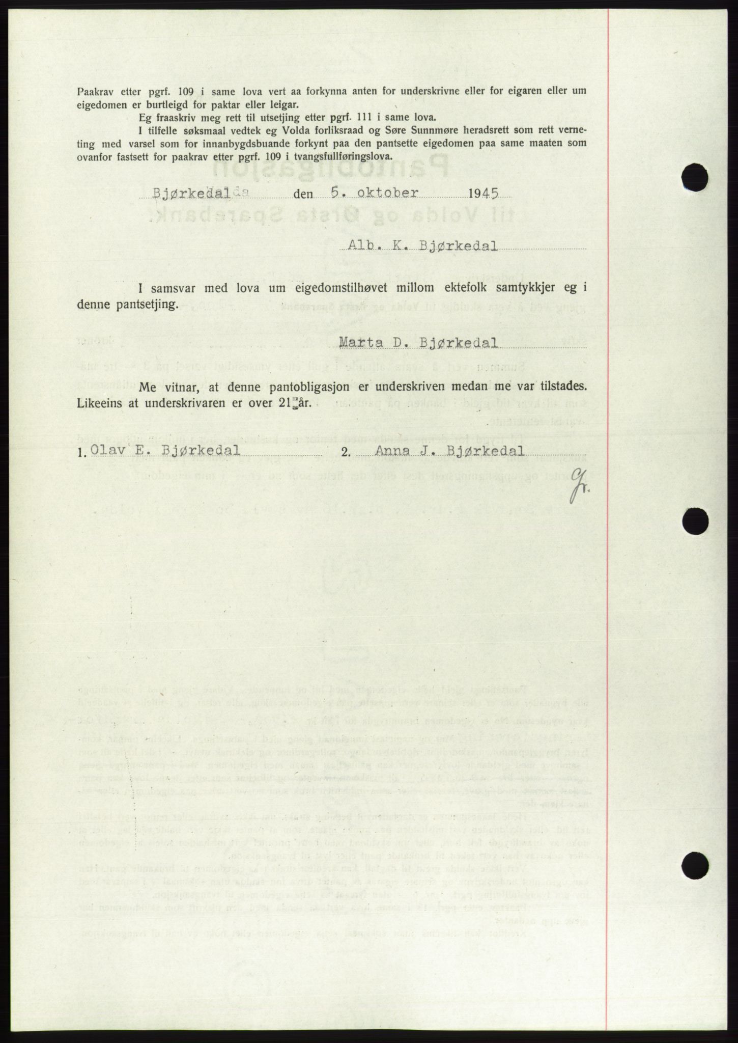 Søre Sunnmøre sorenskriveri, AV/SAT-A-4122/1/2/2C/L0114: Pantebok nr. 1-2B, 1943-1947, Dagboknr: 632/1945