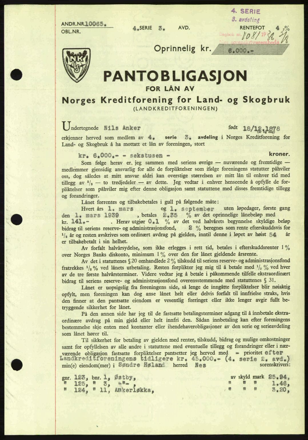 Nes tingrett, SAO/A-10548/G/Gb/Gbb/L0006: Pantebok nr. 50, 1938-1938, Dagboknr: 1081/1938