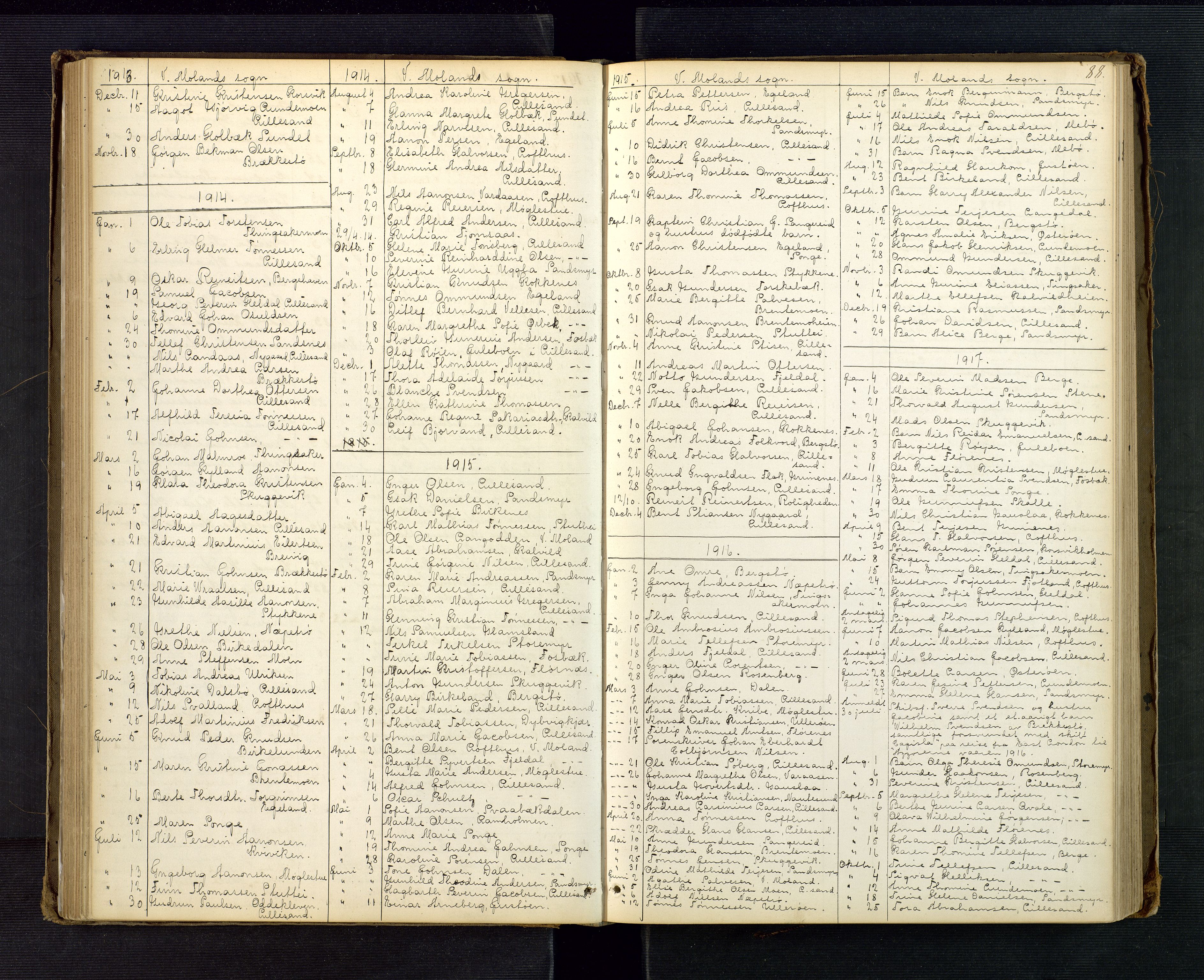 Vestre Nedenes/Sand sorenskriveri, AV/SAK-1221-0010/H/Ha/L0001: Dødsfallsliste, 1861-1918, s. 88