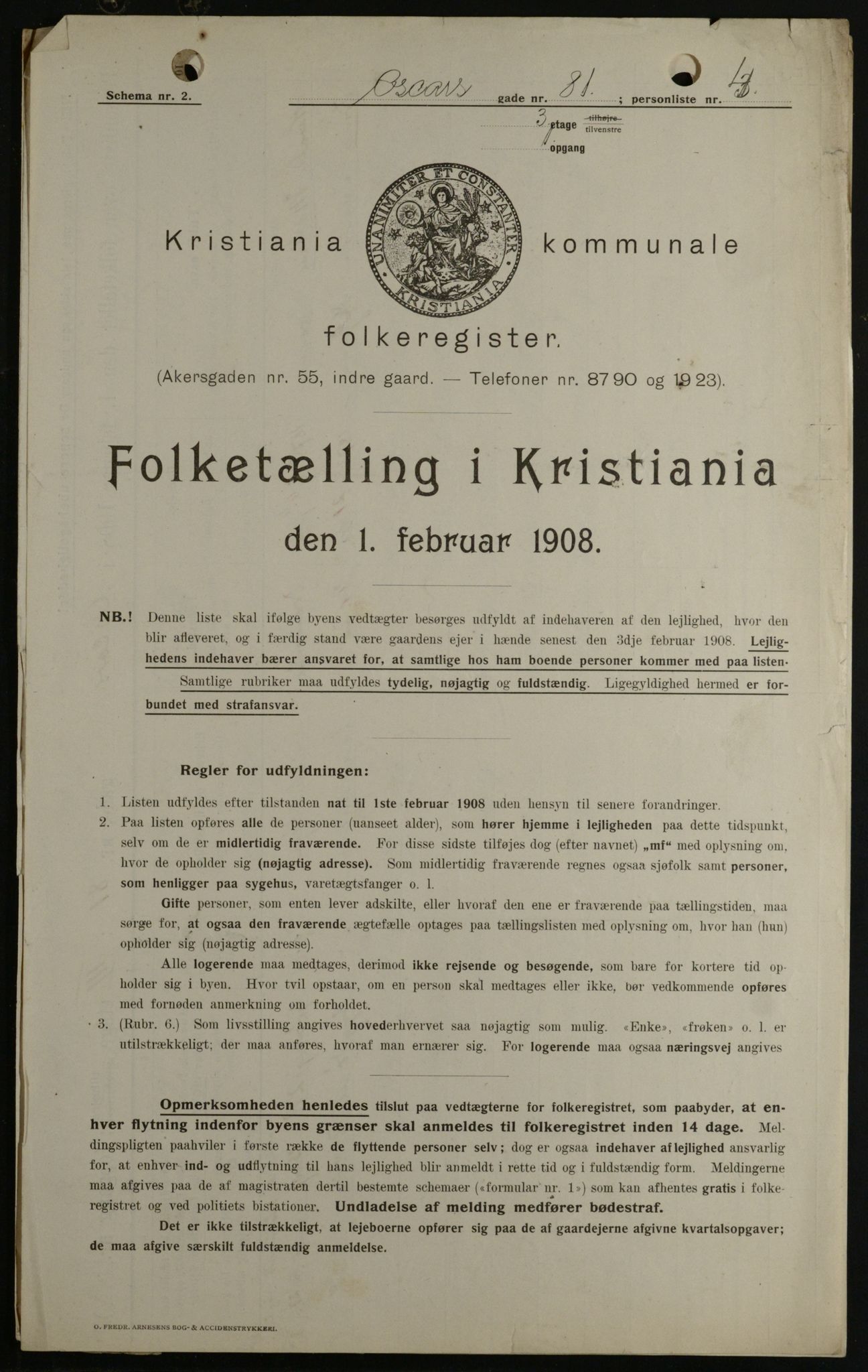 OBA, Kommunal folketelling 1.2.1908 for Kristiania kjøpstad, 1908, s. 68875