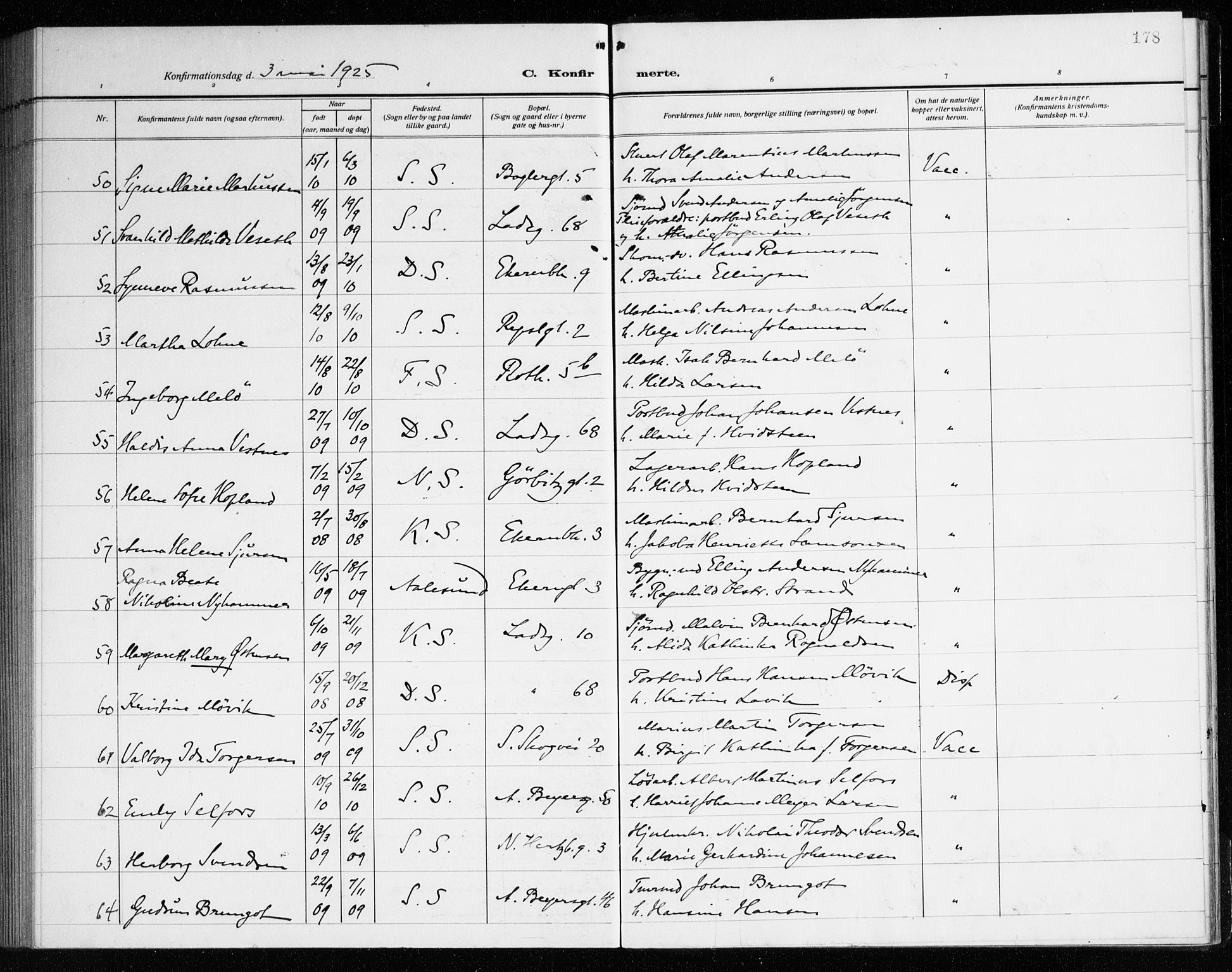 Sandviken Sokneprestembete, AV/SAB-A-77601/H/Ha/L0012: Ministerialbok nr. C 3, 1918-1926, s. 178