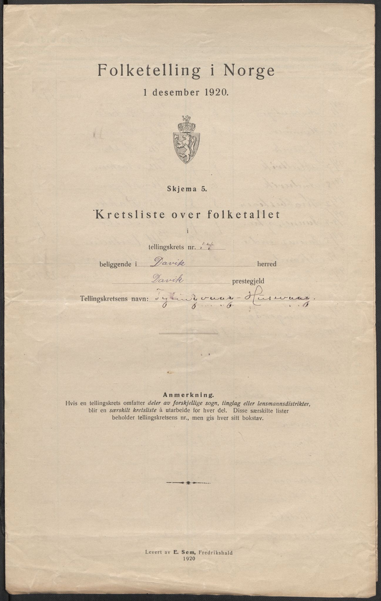 SAB, Folketelling 1920 for 1442 Davik herred, 1920, s. 47