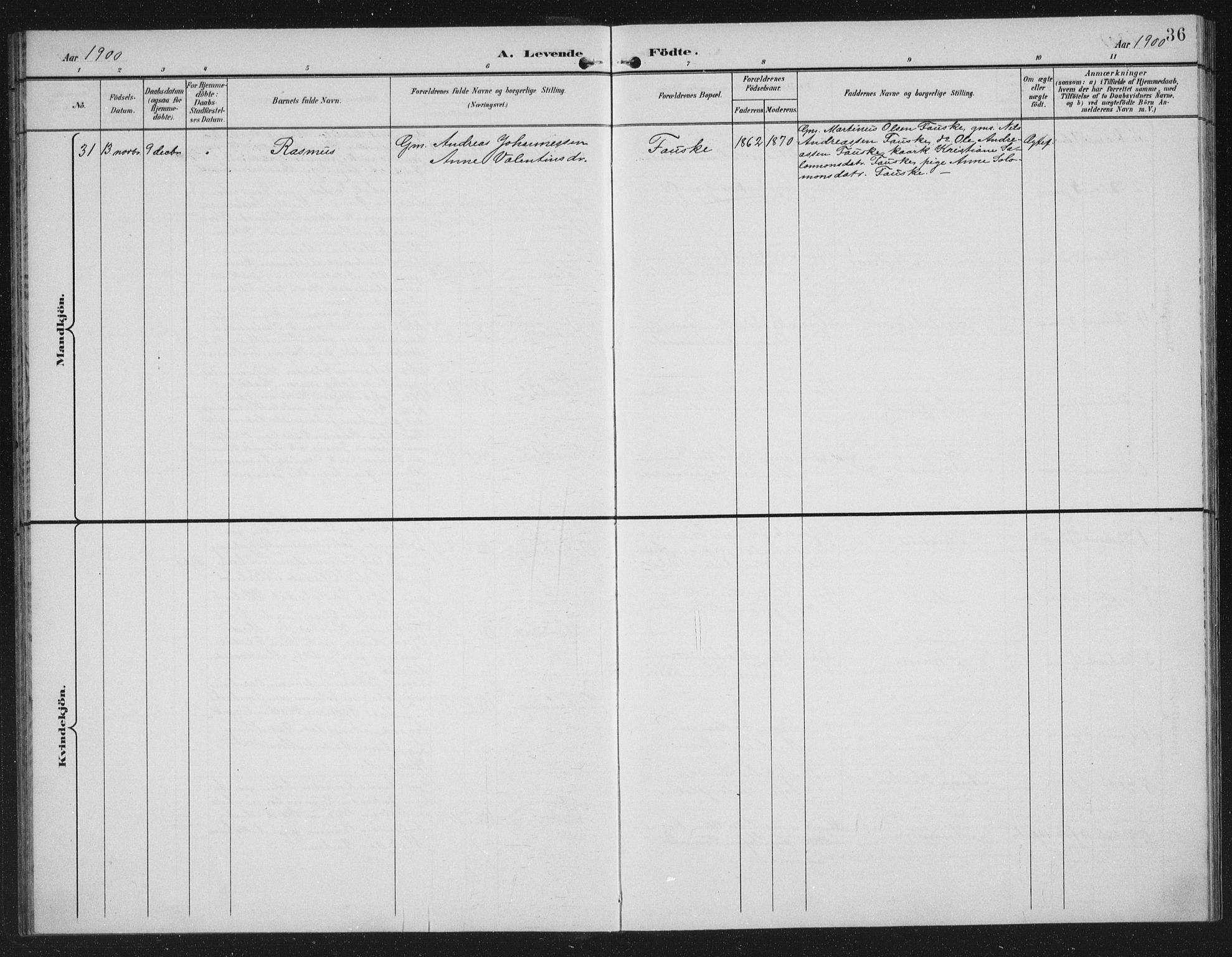 Førde sokneprestembete, AV/SAB-A-79901/H/Hab/Habd/L0004: Klokkerbok nr. D 4, 1896-1913, s. 36