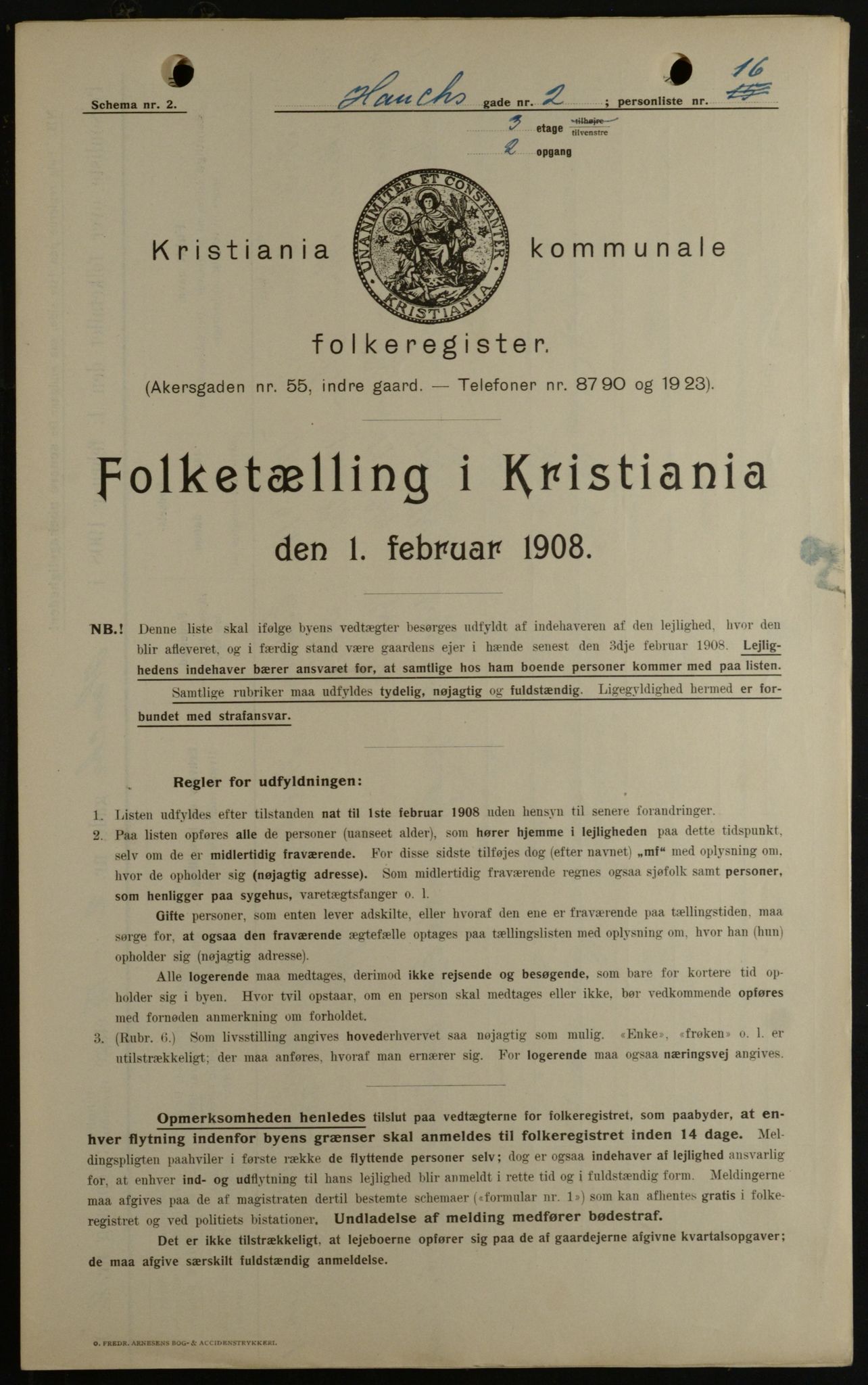 OBA, Kommunal folketelling 1.2.1908 for Kristiania kjøpstad, 1908, s. 31603