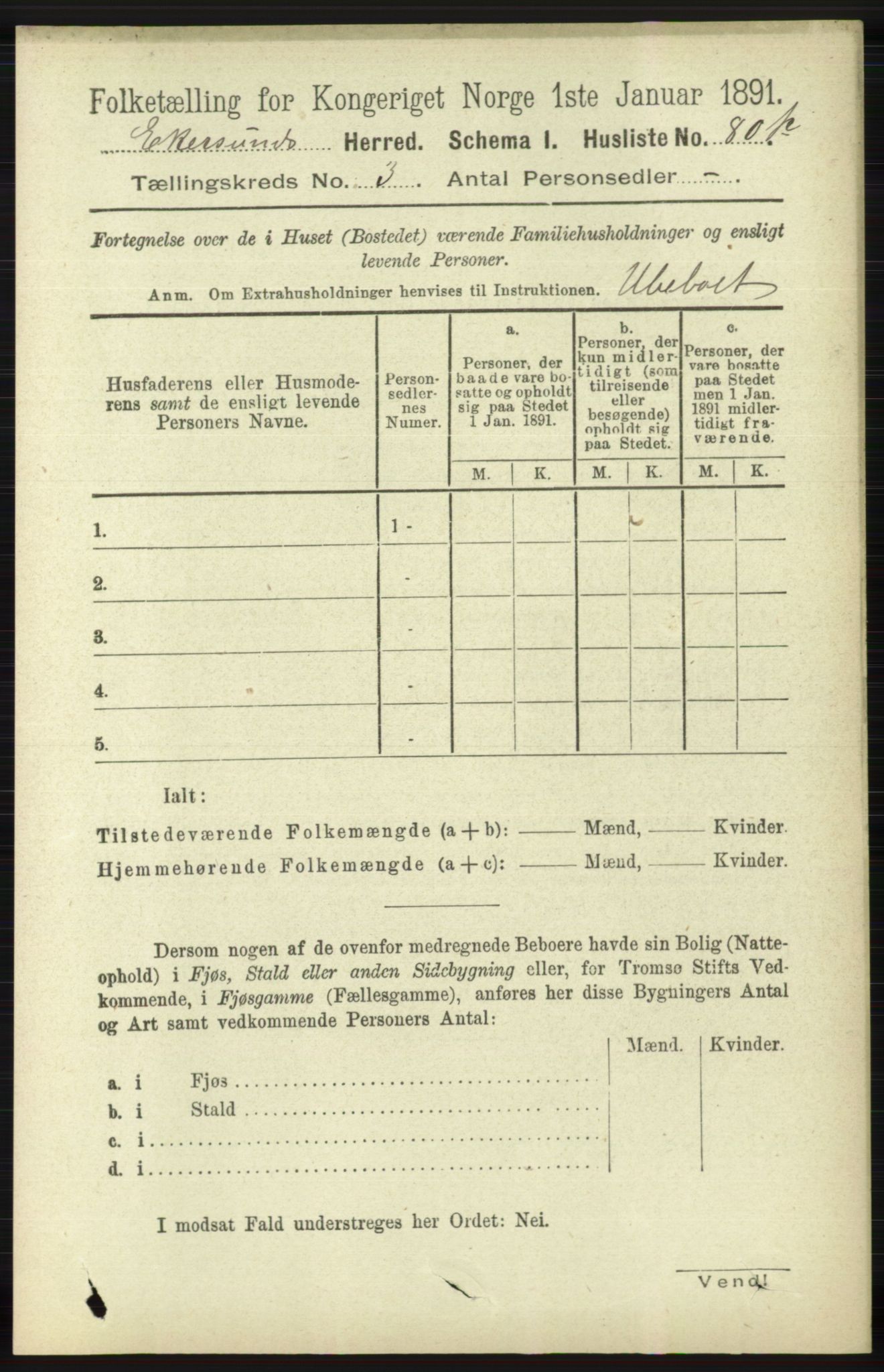 RA, Folketelling 1891 for 1116 Eigersund herred, 1891, s. 1048