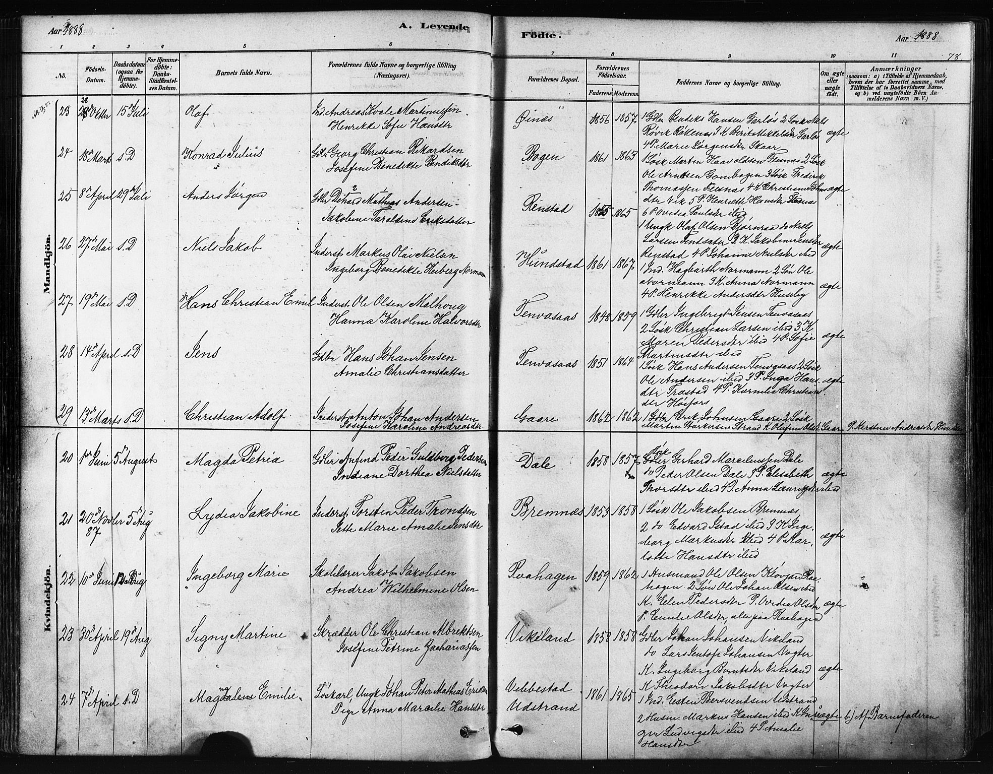 Kvæfjord sokneprestkontor, AV/SATØ-S-1323/G/Ga/Gaa/L0005kirke: Ministerialbok nr. 5, 1878-1894, s. 78