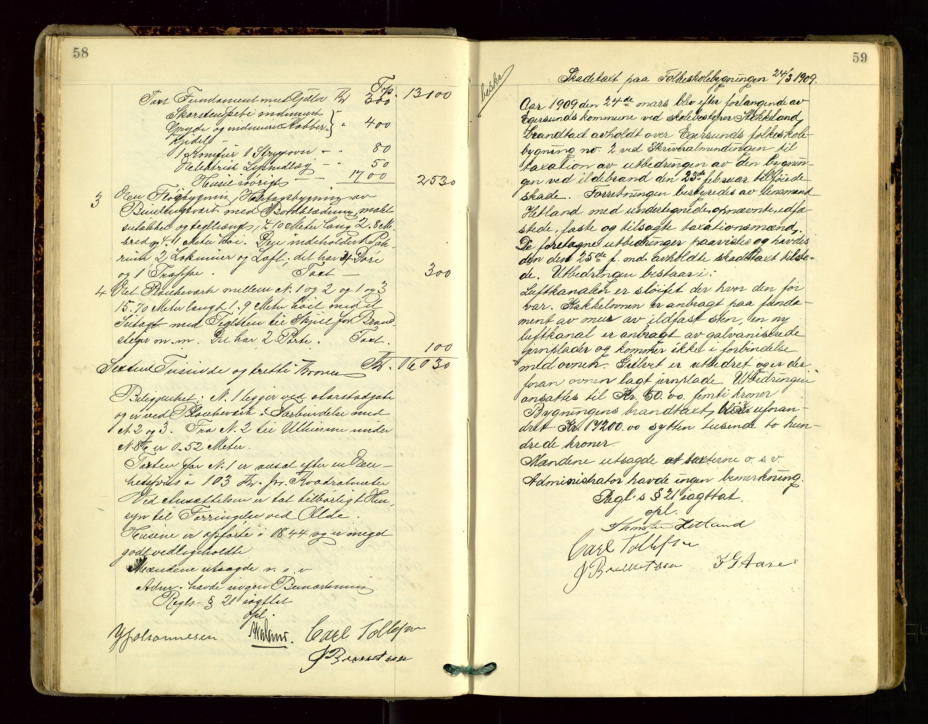 Eigersund lensmannskontor, AV/SAST-A-100171/God/L0007: "Brandtakstprotokol", 1909-1912, s. 58-59