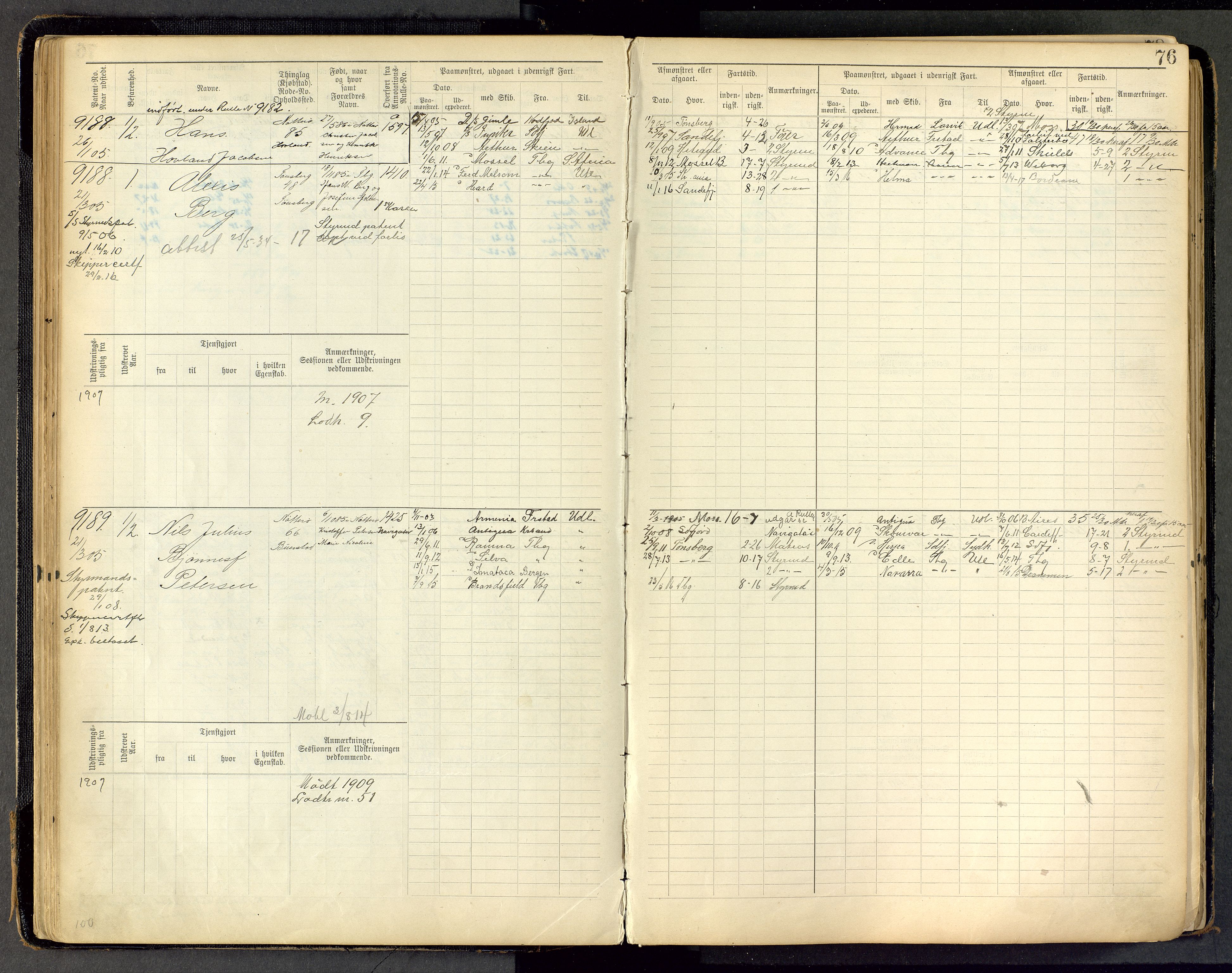 Tønsberg innrulleringskontor, AV/SAKO-A-786/F/Fc/Fca/L0011: Hovedrulle Patent nr. 9038-9992, 1900-1912, s. 76