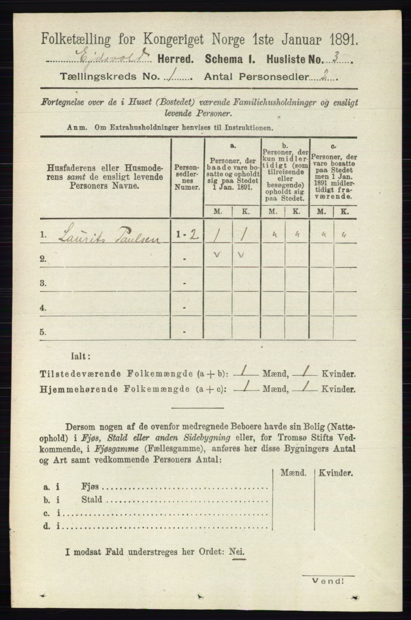 RA, Folketelling 1891 for 0237 Eidsvoll herred, 1891, s. 50