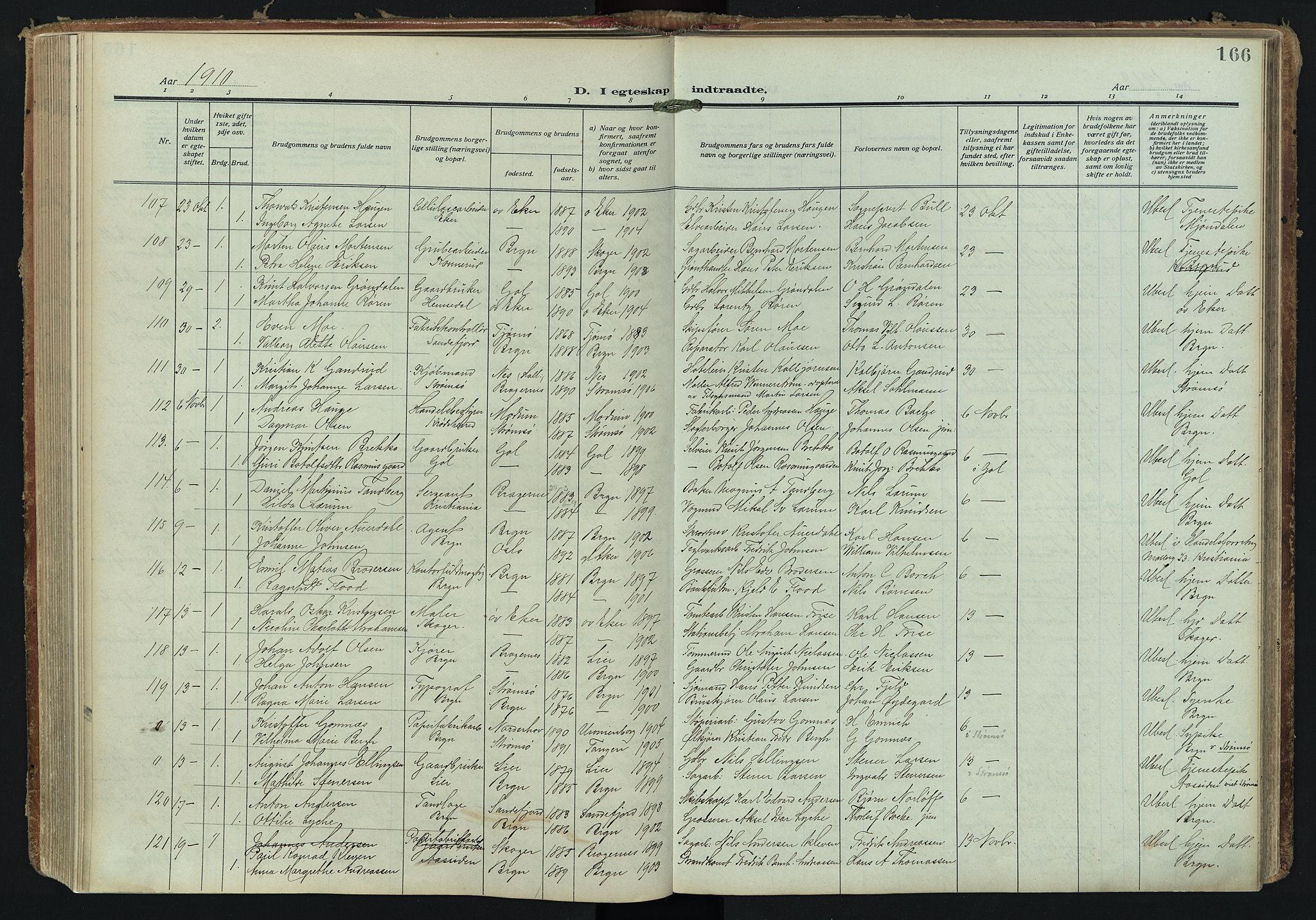 Bragernes kirkebøker, AV/SAKO-A-6/F/Fc/L0008: Ministerialbok nr. III 8, 1909-1921, s. 166