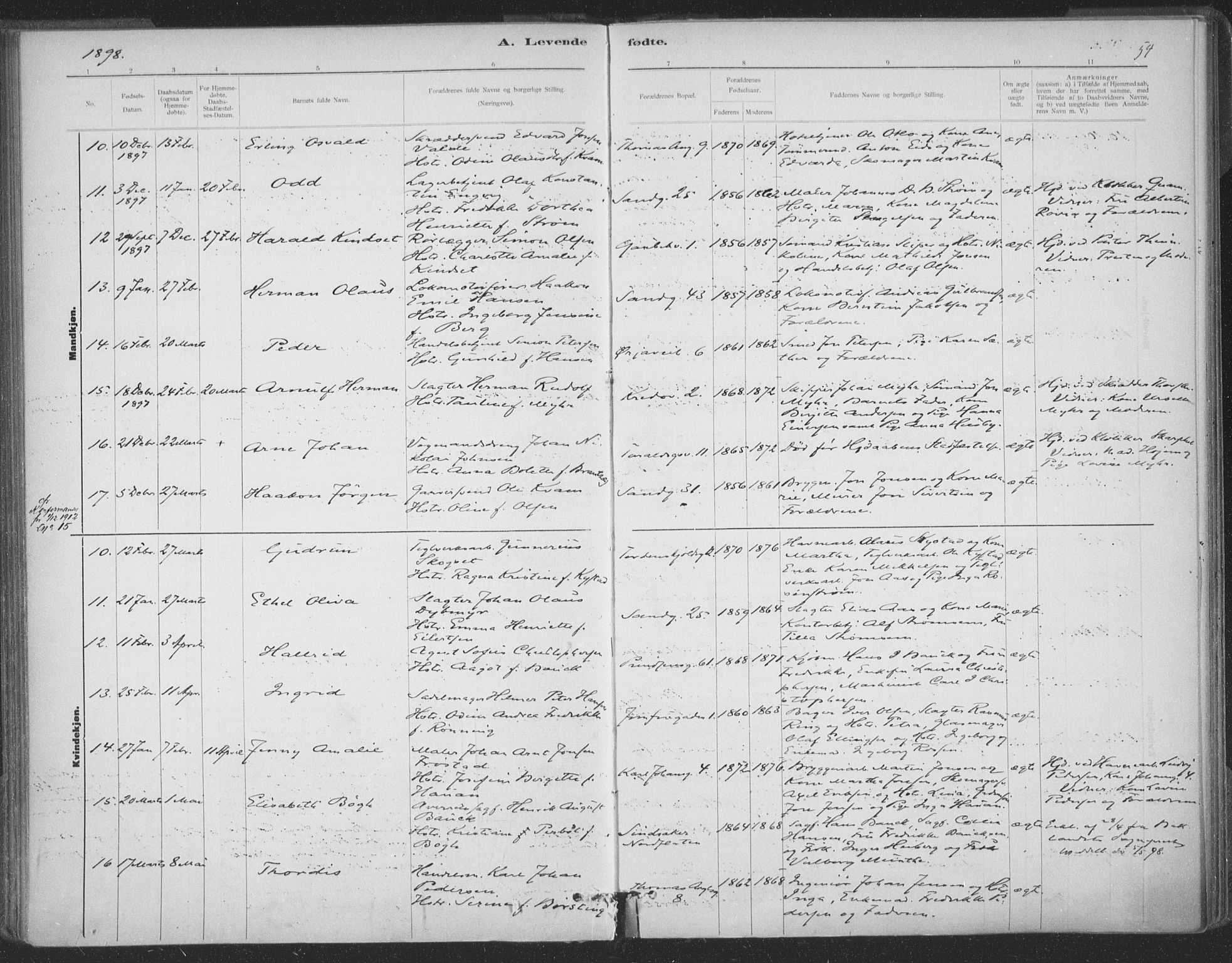 Ministerialprotokoller, klokkerbøker og fødselsregistre - Sør-Trøndelag, SAT/A-1456/602/L0122: Ministerialbok nr. 602A20, 1892-1908, s. 54
