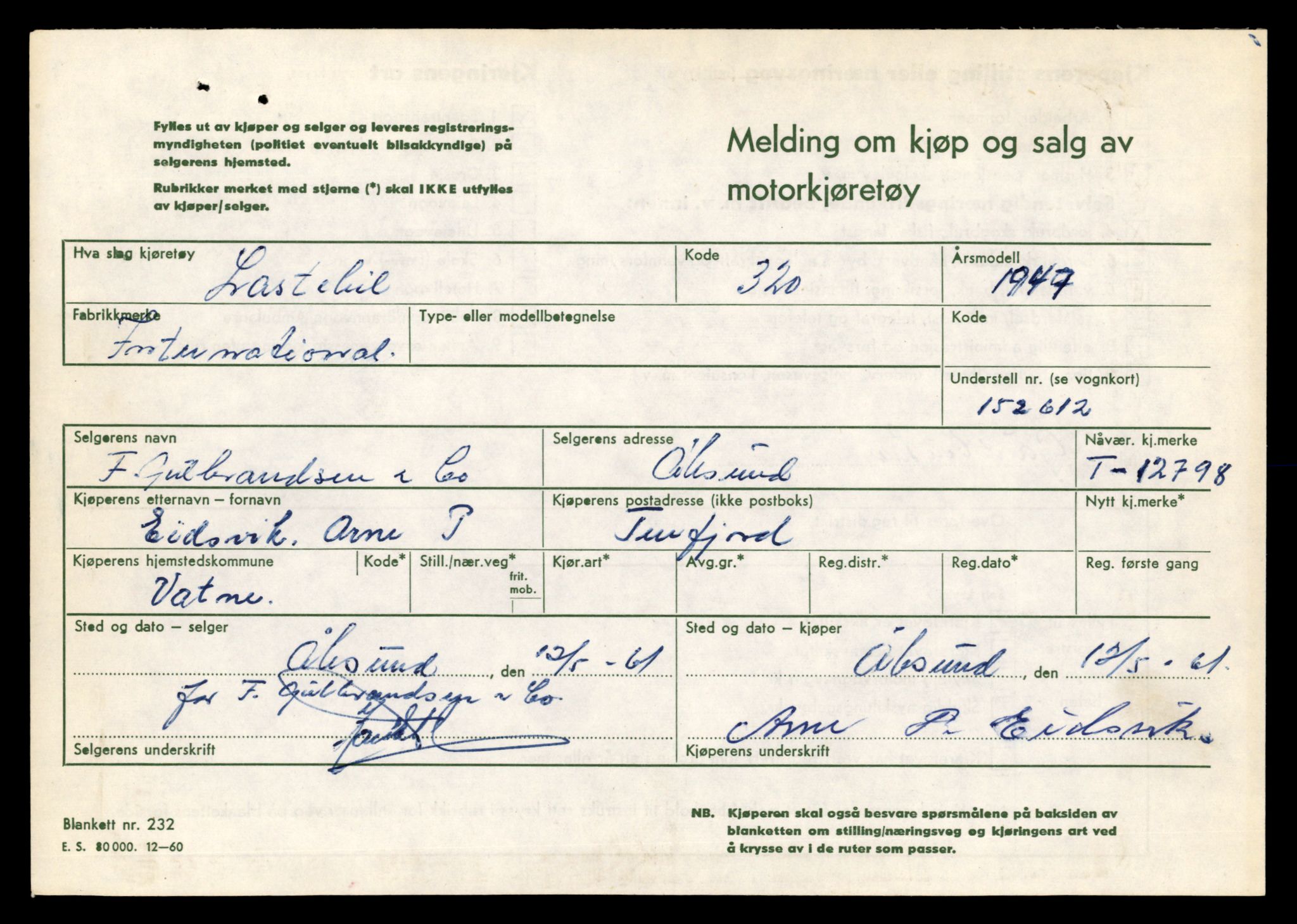 Møre og Romsdal vegkontor - Ålesund trafikkstasjon, AV/SAT-A-4099/F/Fe/L0035: Registreringskort for kjøretøy T 12653 - T 12829, 1927-1998, s. 2432