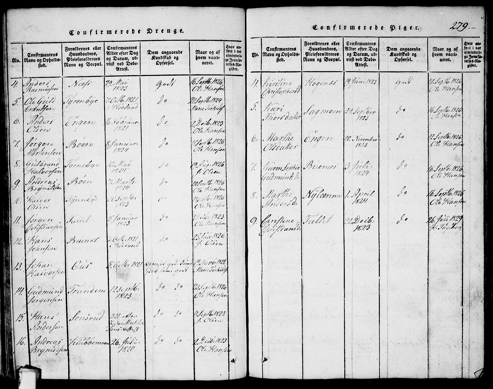 Rødenes prestekontor Kirkebøker, AV/SAO-A-2005/G/Ga/L0001: Klokkerbok nr.  I 1, 1814-1841, s. 279