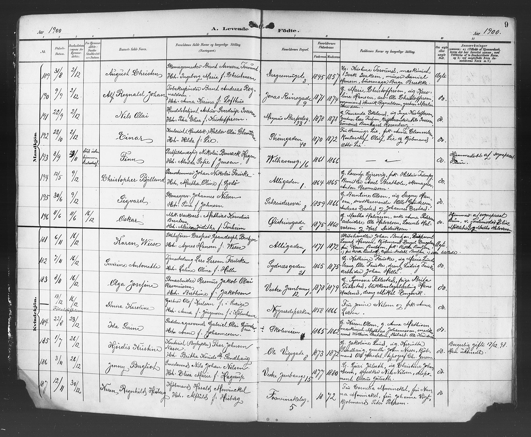 Johanneskirken sokneprestembete, AV/SAB-A-76001/H/Hab: Klokkerbok nr. A 2, 1900-1912, s. 9