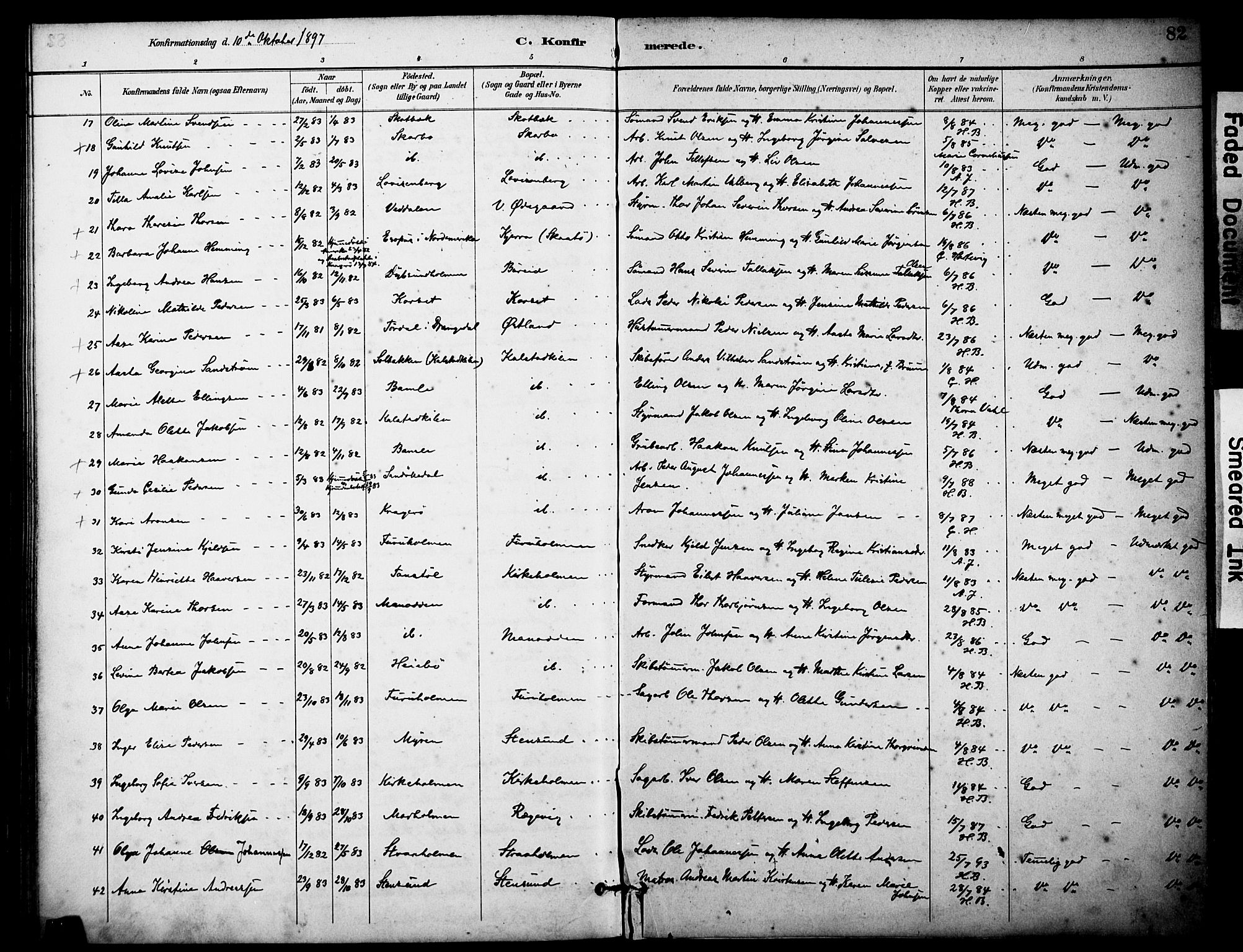 Skåtøy kirkebøker, AV/SAKO-A-304/F/Fa/L0003: Ministerialbok nr. I 3, 1884-1899, s. 82
