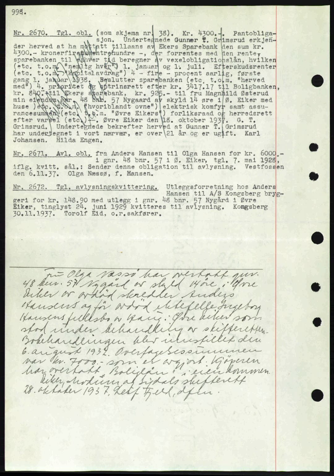 Eiker, Modum og Sigdal sorenskriveri, SAKO/A-123/G/Ga/Gab/L0036: Pantebok nr. A6, 1937-1937, Dagboknr: 2670/1937