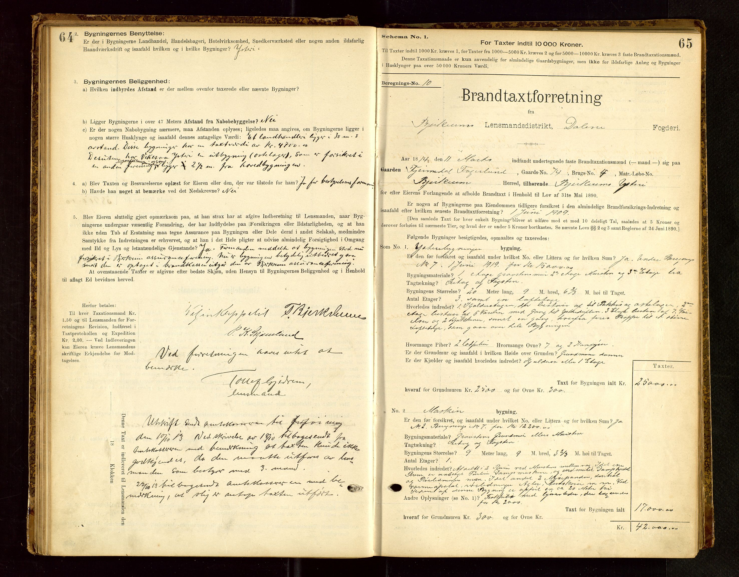 Bjerkreim lensmannskontor, SAST/A-100090/Gob/L0001: "Brandtaxationsprotokol", 1895-1950, s. 64-65