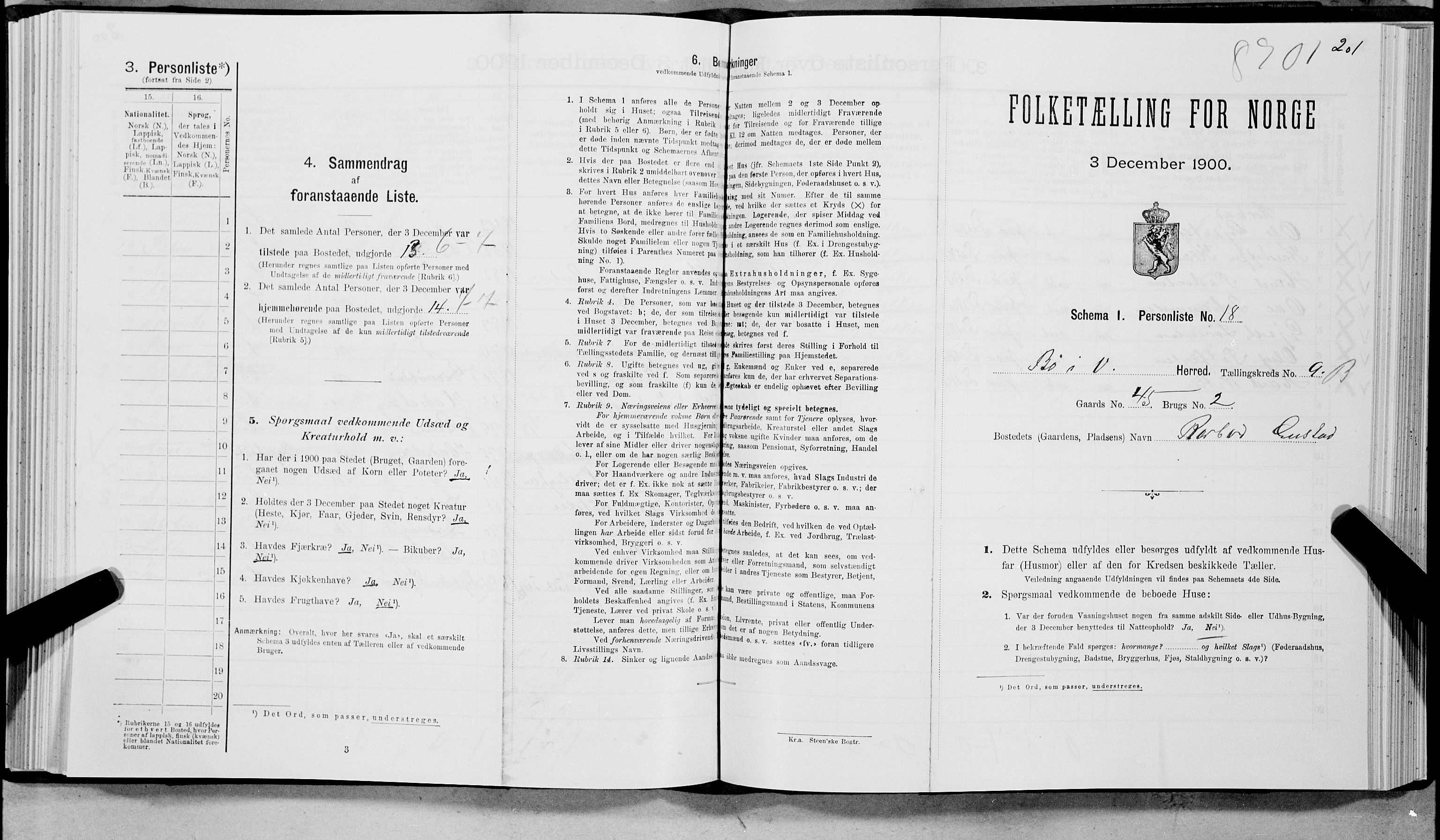 SAT, Folketelling 1900 for 1867 Bø herred, 1900, s. 1103