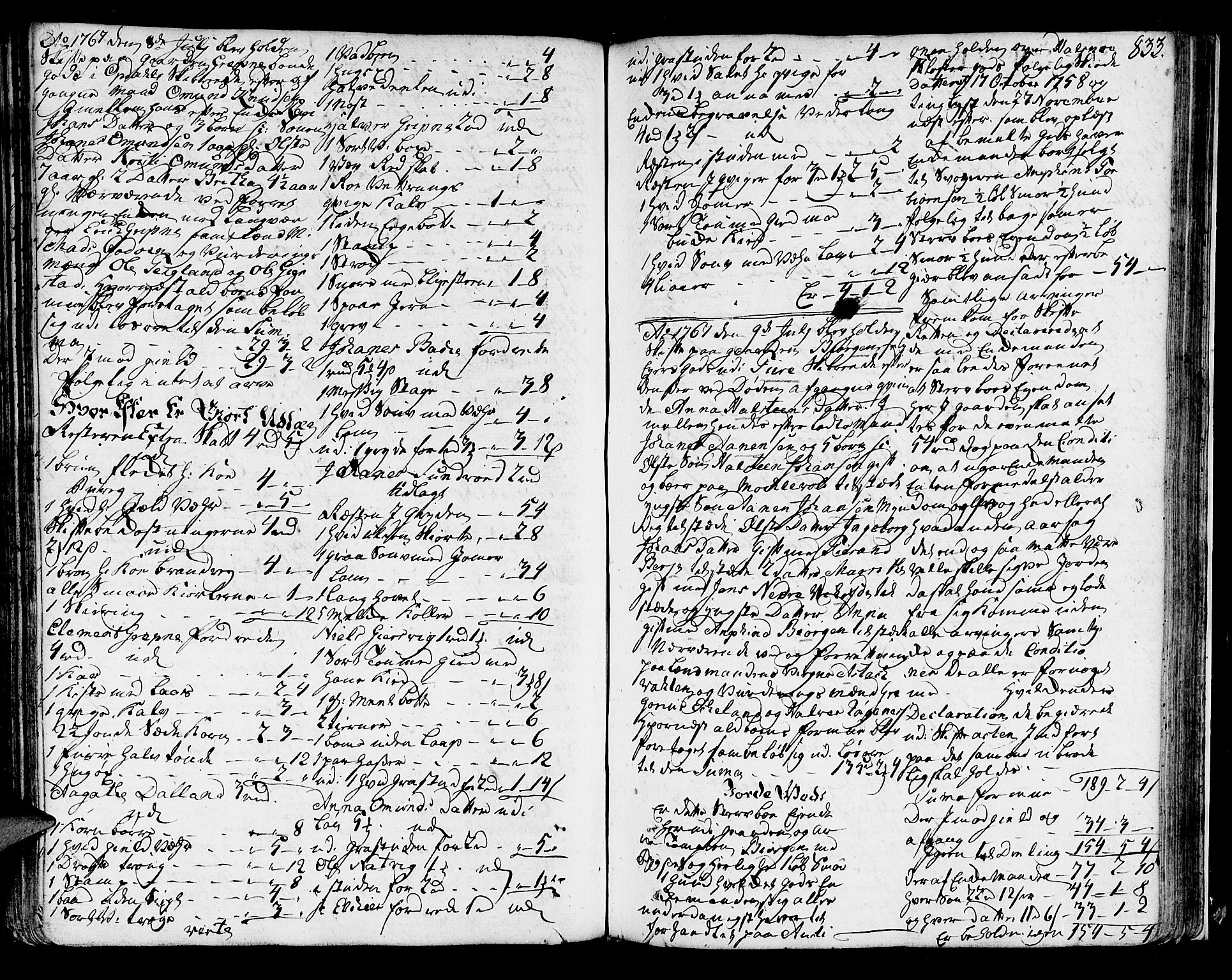 Sunnhordland sorenskrivar, SAB/A-2401/1/H/Ha/Haa/L0007: Skifteprotokollar. Register på lesesal. Fol. 901- ut, 1765-1768, s. 832b-833a