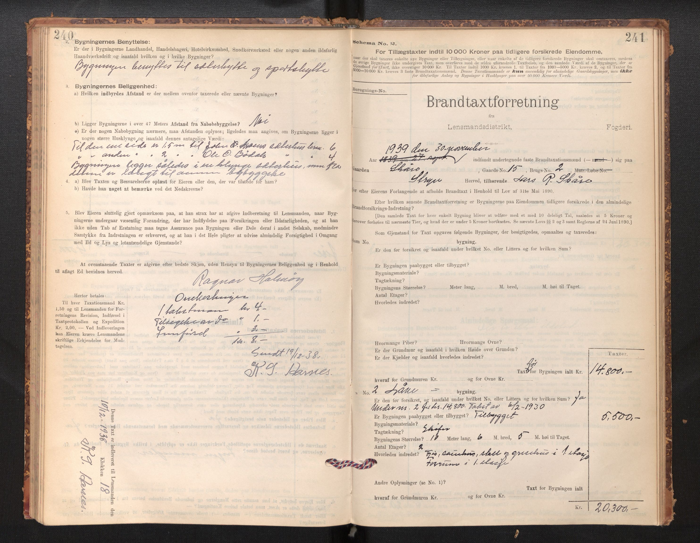 Lensmannen i Stryn og Innvik, AV/SAB-A-30201/0012/L0002: Branntakstprotokoll, skjematakst, 1894-1942, s. 240-241