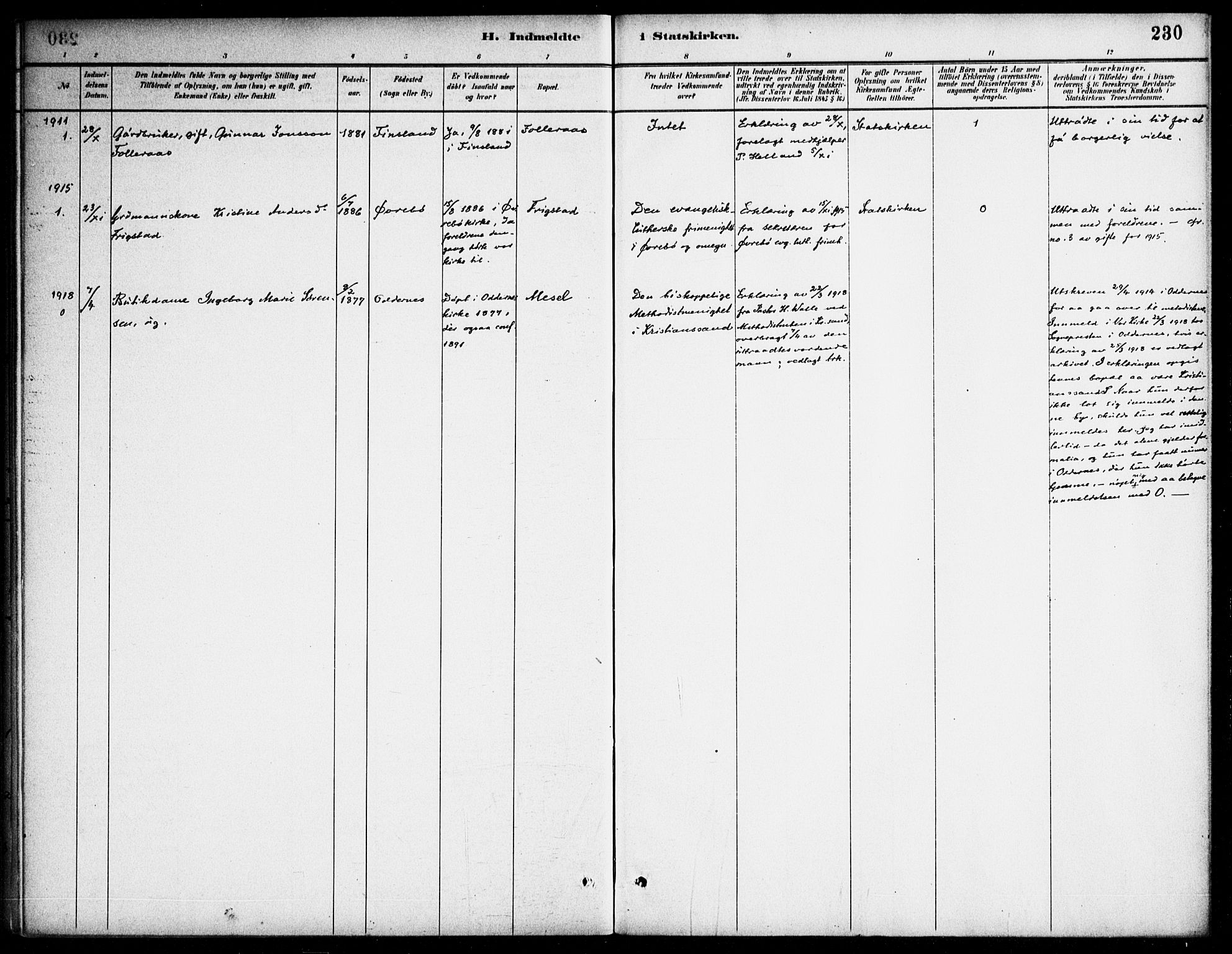 Bjelland sokneprestkontor, AV/SAK-1111-0005/F/Fa/Fab/L0004: Ministerialbok nr. A 4, 1887-1920, s. 230