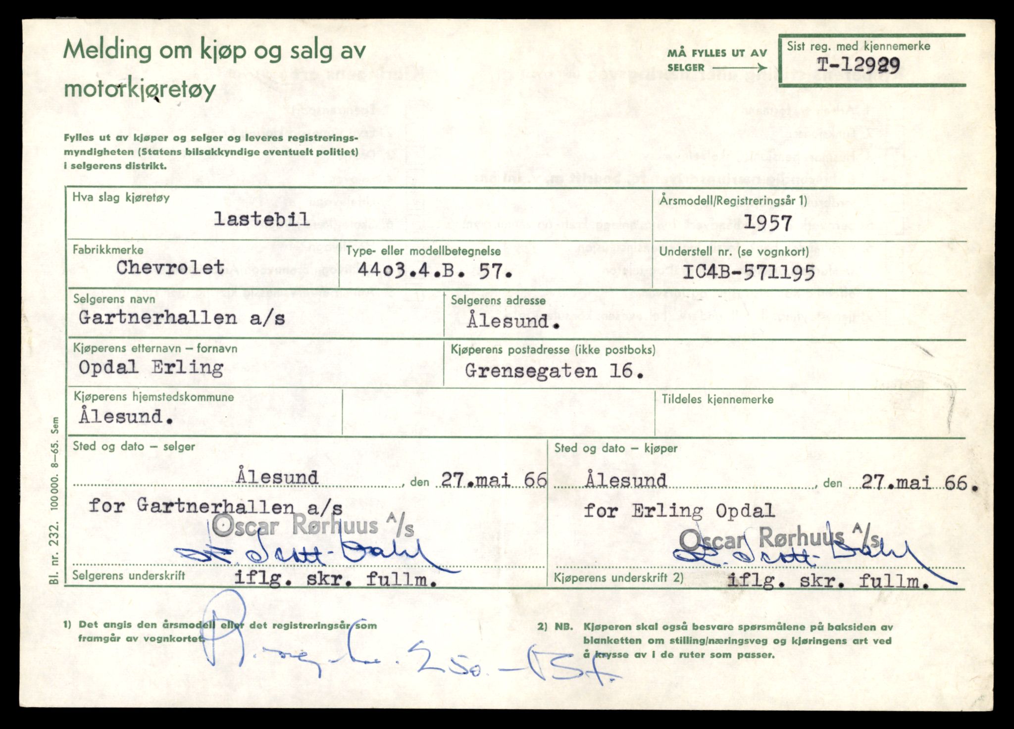 Møre og Romsdal vegkontor - Ålesund trafikkstasjon, AV/SAT-A-4099/F/Fe/L0036: Registreringskort for kjøretøy T 12831 - T 13030, 1927-1998, s. 1541