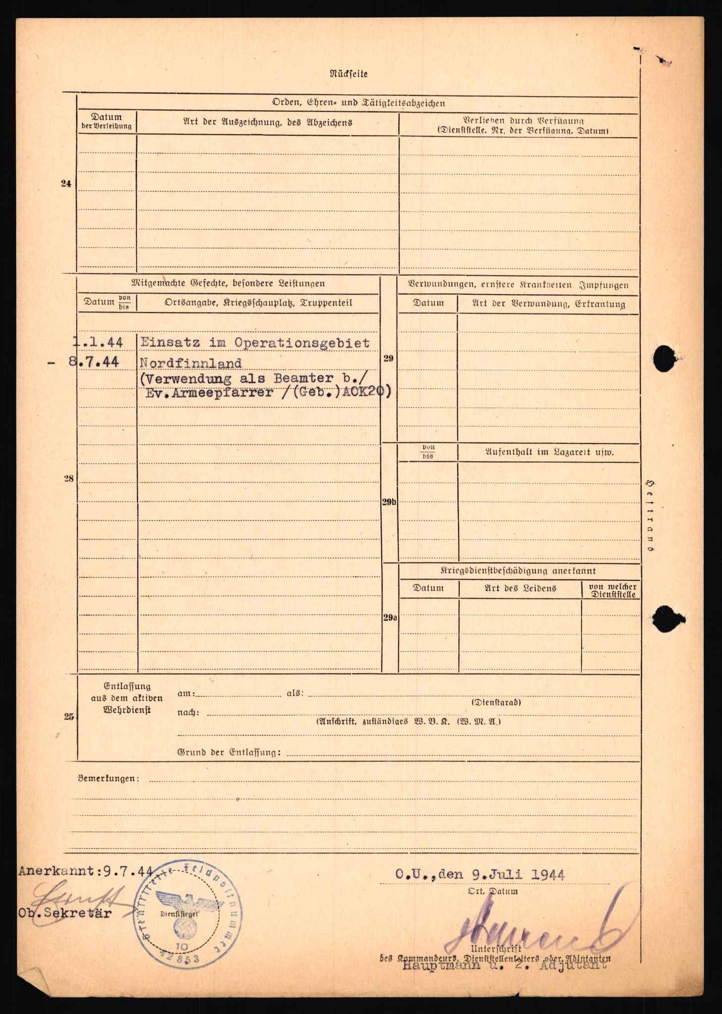 Forsvarets Overkommando. 2 kontor. Arkiv 11.4. Spredte tyske arkivsaker, AV/RA-RAFA-7031/D/Dar/Dara/L0018: Personalbøker, 1940-1945, s. 365