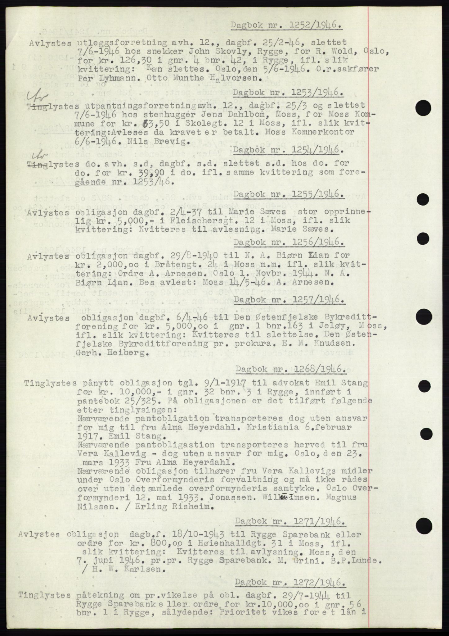 Moss sorenskriveri, SAO/A-10168: Pantebok nr. C10, 1938-1950, Dagboknr: 1252/1946