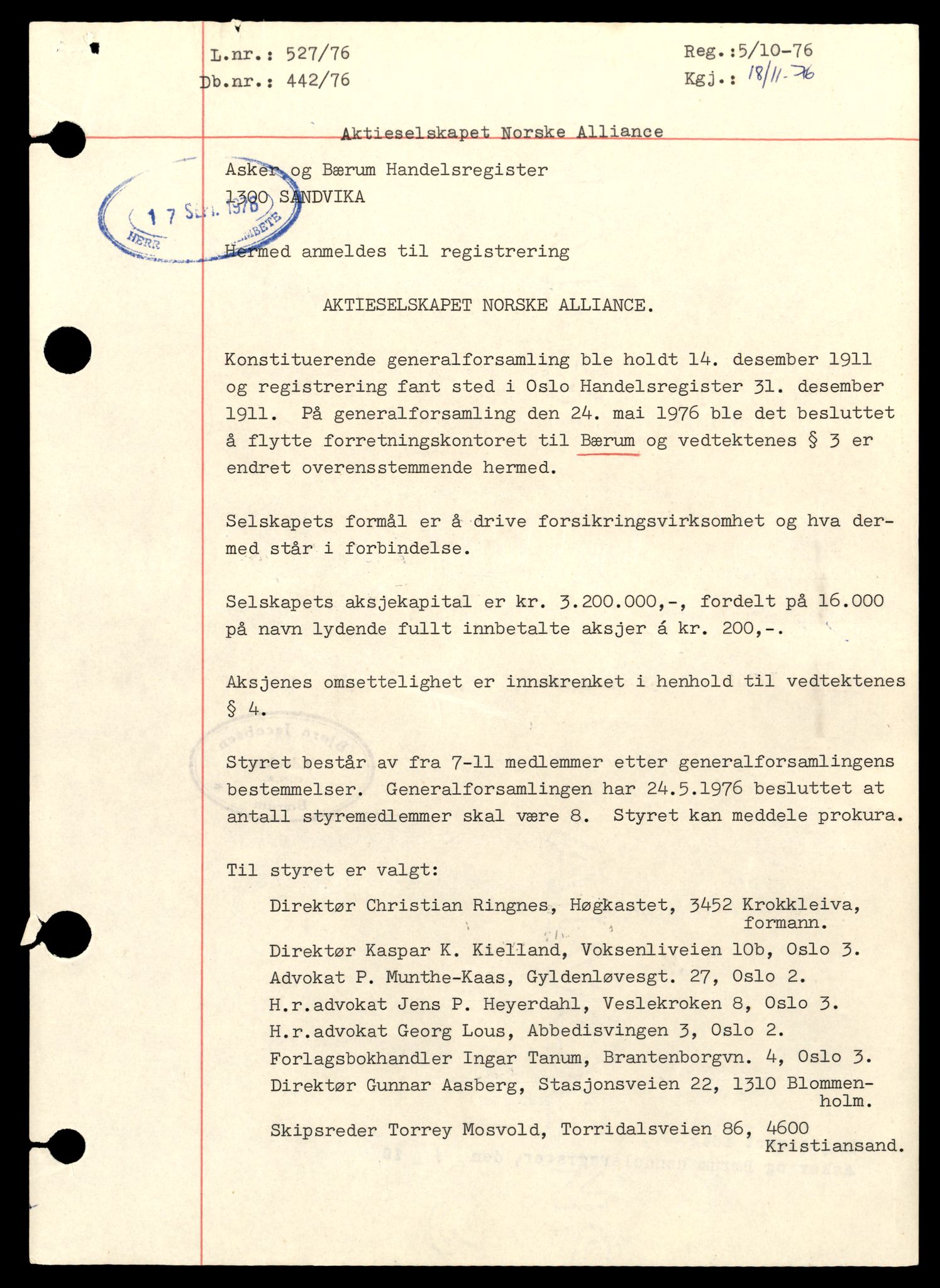 Asker og Bærum tingrett, SAT/A-10379/K/Kb/Kba/L0030: Aksjeselskap i Bærum, Norsk A - Nov, 1890-1989, s. 1