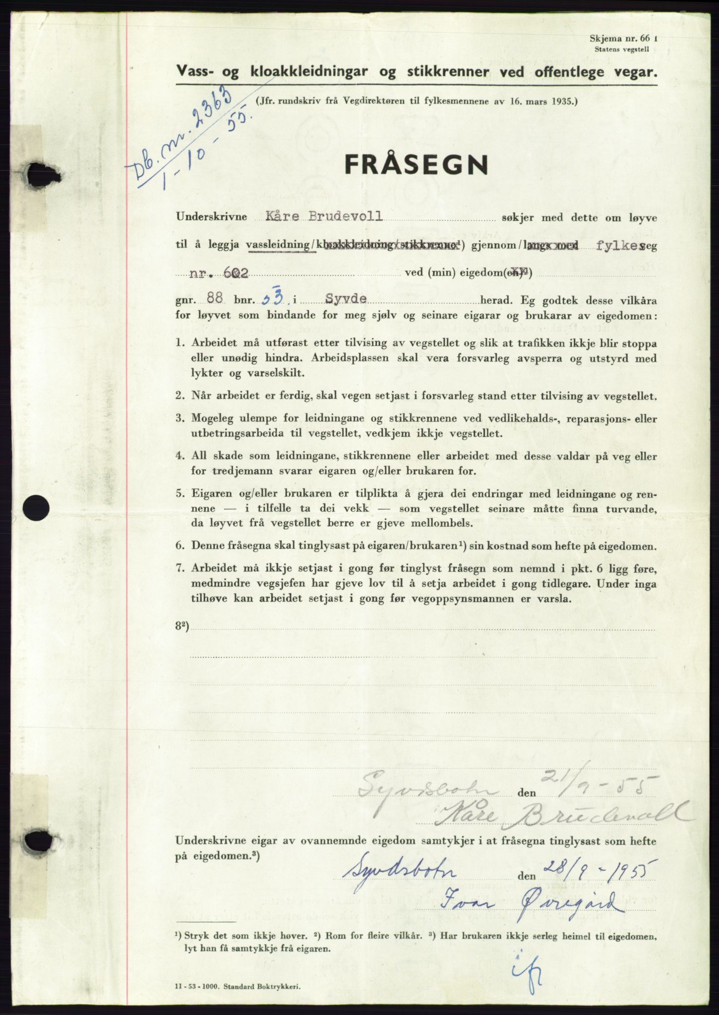 Søre Sunnmøre sorenskriveri, AV/SAT-A-4122/1/2/2C/L0102: Pantebok nr. 28A, 1955-1956, Dagboknr: 2363/1955