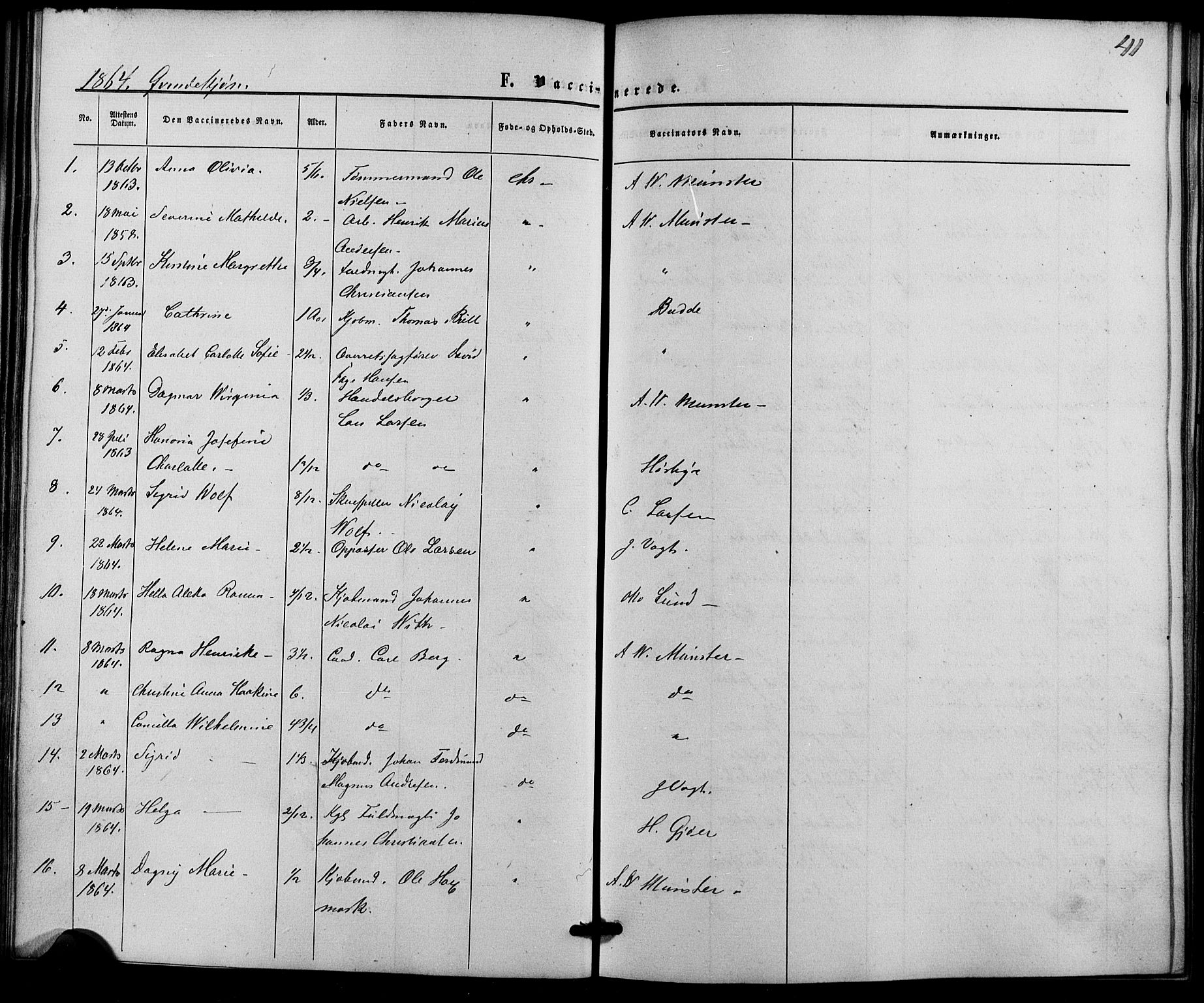 Trefoldighet prestekontor Kirkebøker, AV/SAO-A-10882/F/Fh/L0001: Vaksinasjonsprotokoll nr. 1, 1857-1867, s. 41