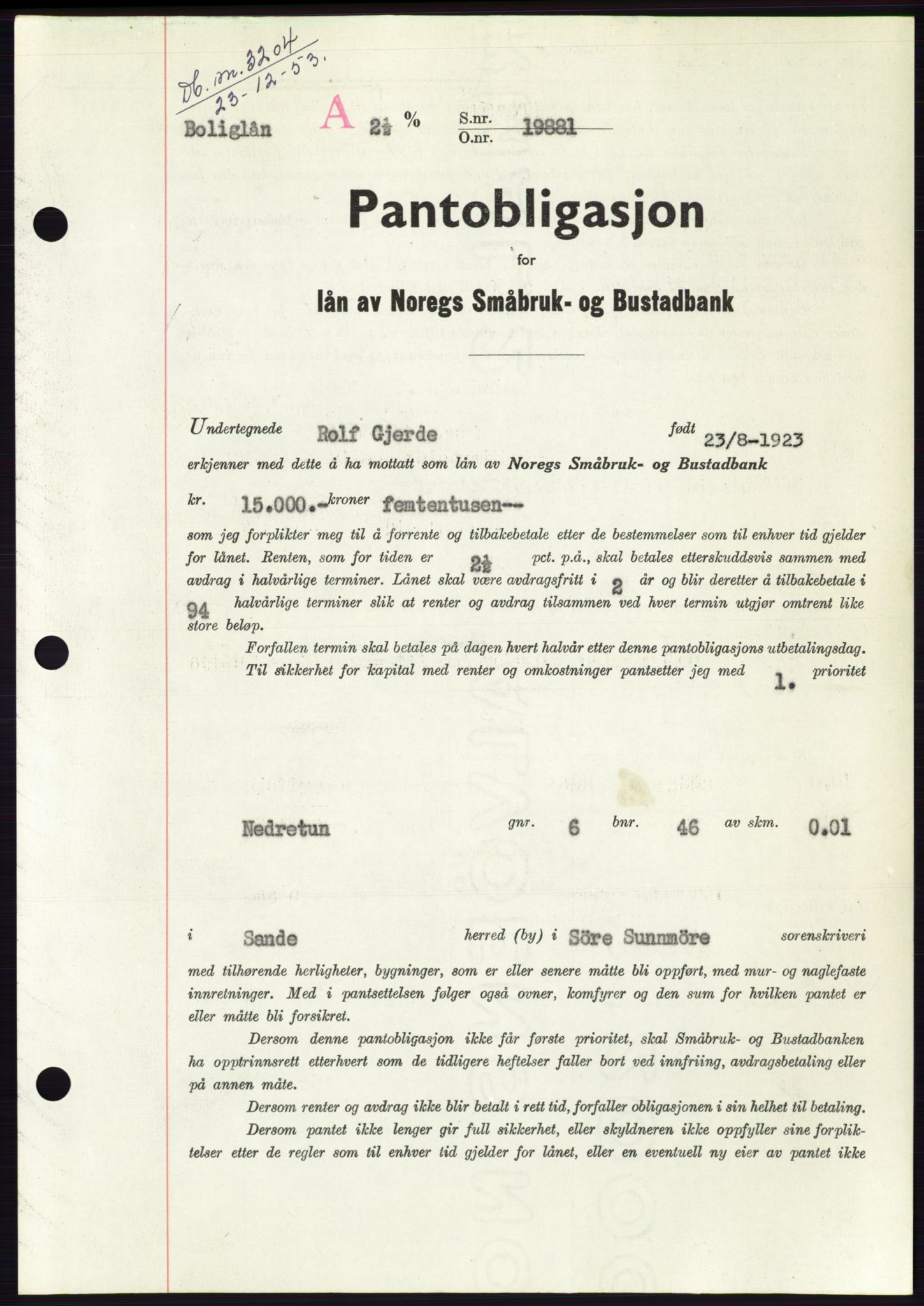 Søre Sunnmøre sorenskriveri, SAT/A-4122/1/2/2C/L0124: Pantebok nr. 12B, 1953-1954, Dagboknr: 3204/1953