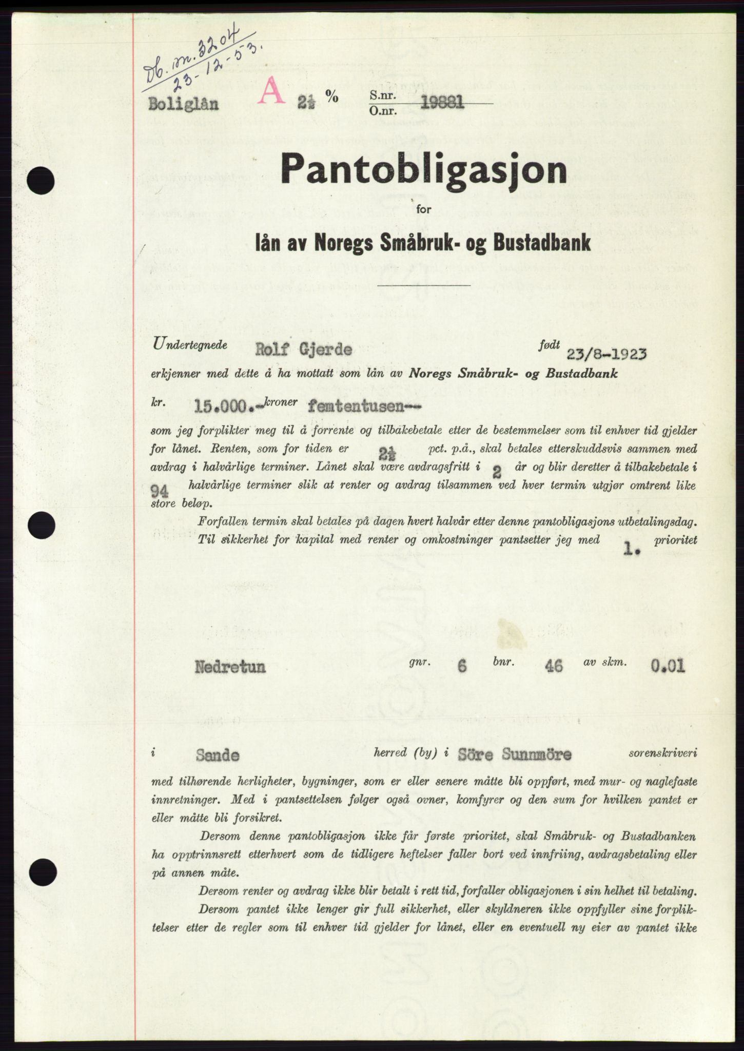 Søre Sunnmøre sorenskriveri, AV/SAT-A-4122/1/2/2C/L0124: Pantebok nr. 12B, 1953-1954, Dagboknr: 3204/1953