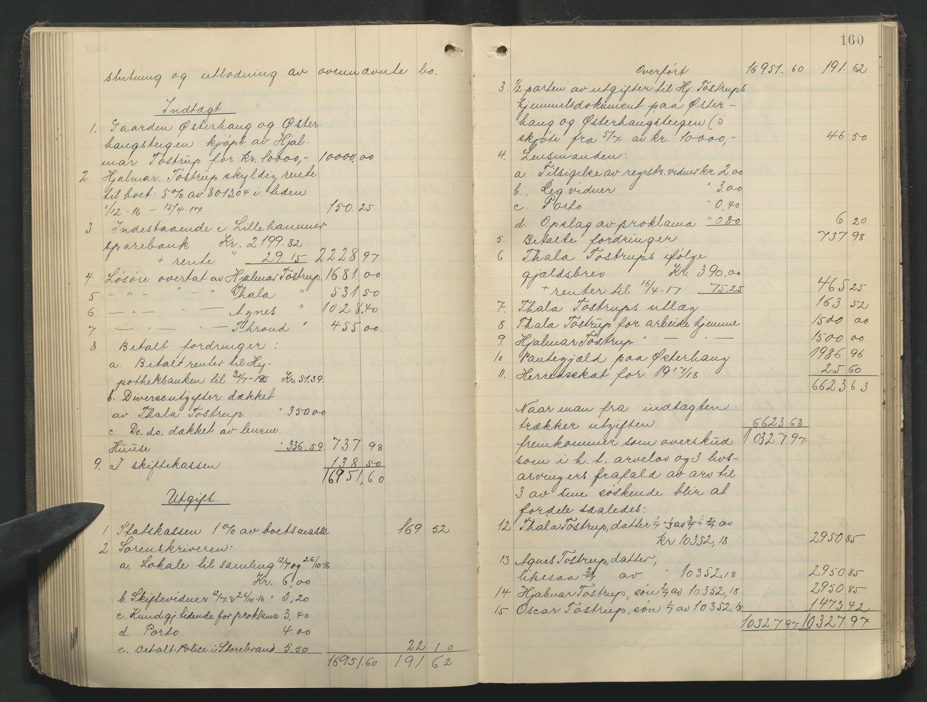 Sør-Gudbrandsdal tingrett, AV/SAH-TING-004/J/Ja/Jae/L0002: Skifteutlodningsprotokoll - landet, 1912-1921, s. 160