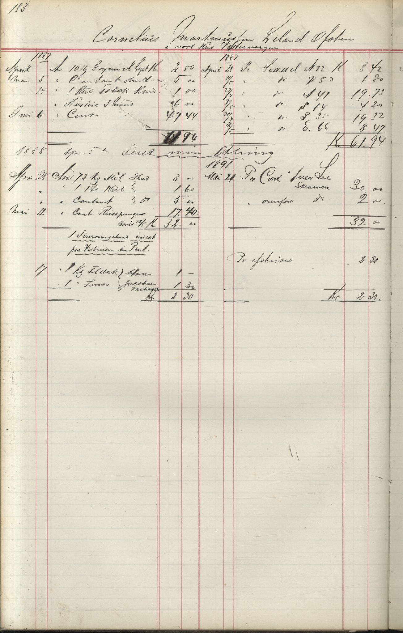 Brodtkorb handel A/S, VAMU/A-0001/F/Fa/L0004/0001: Kompanibøker. Utensogns / Compagnibog for Udensogns Fiskere No 15. Fra A - H, 1882-1895, s. 183