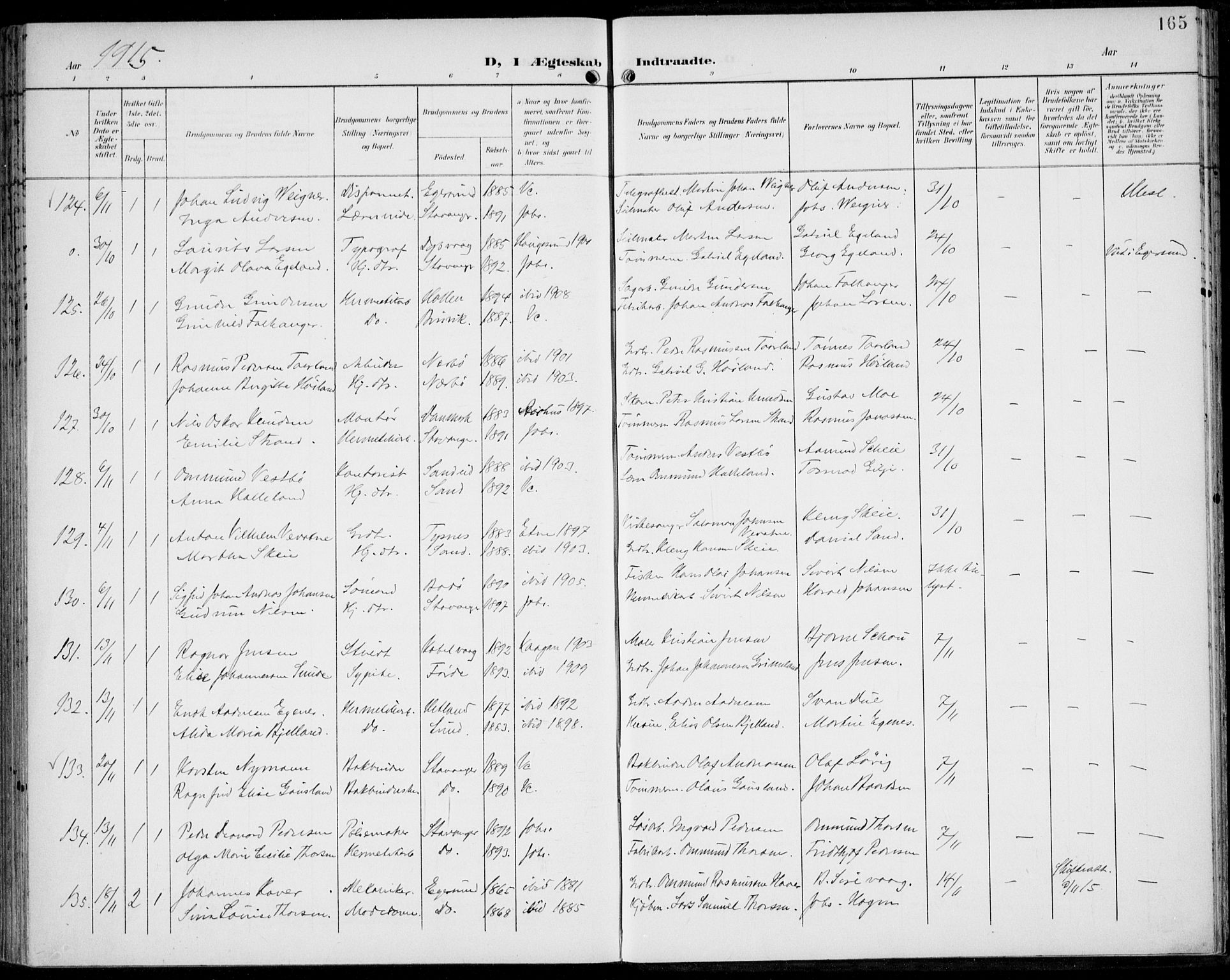 St. Johannes sokneprestkontor, AV/SAST-A-101814/002/B/L0001: Ministerialbok nr. A 8, 1899-1917, s. 165