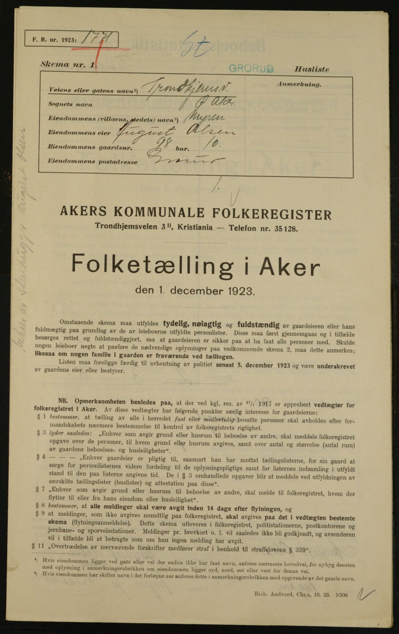 , Kommunal folketelling 1.12.1923 for Aker, 1923, s. 33765