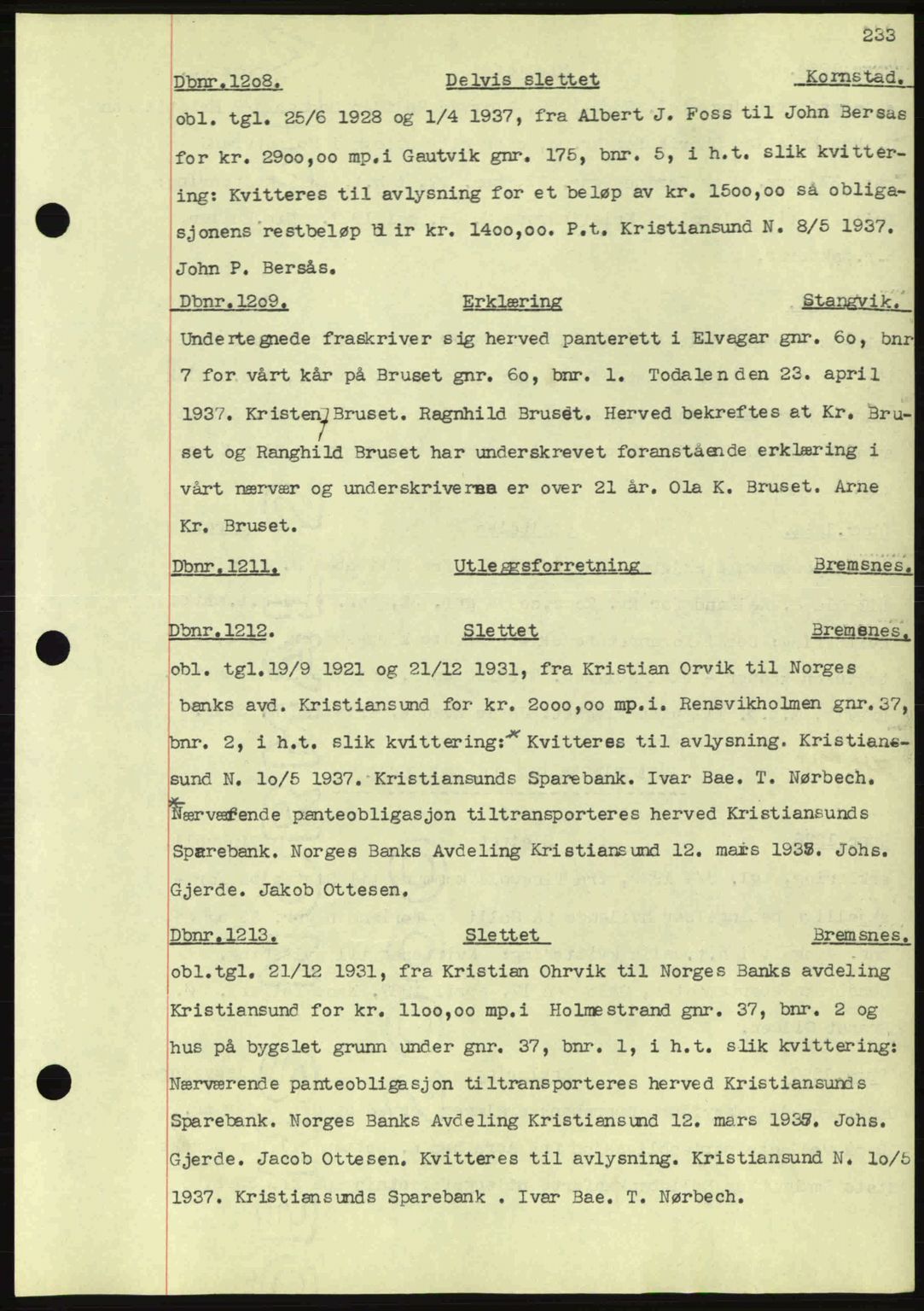Nordmøre sorenskriveri, SAT/A-4132/1/2/2Ca: Pantebok nr. C80, 1936-1939, Dagboknr: 1208/1937